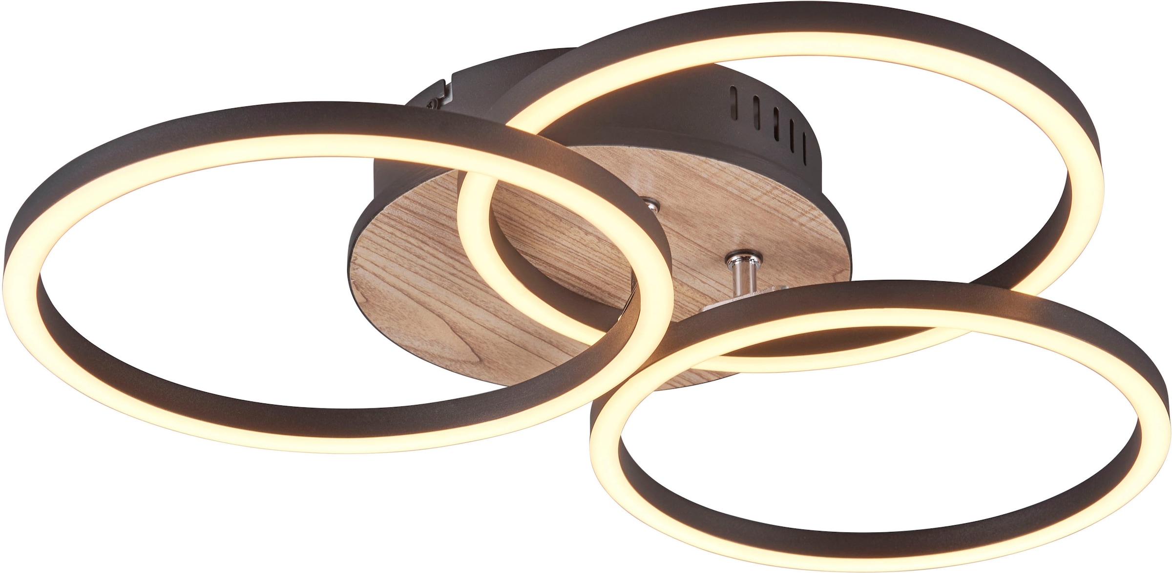 REALITY Leuchten LED Deckenleuchte »Circle«, 1 flammig, Leuchtmittel LED-Board | LED fest integriert, Deckenlampe holzfarb. mit schwenkbaren Ringen / inkl. Fernbedienung