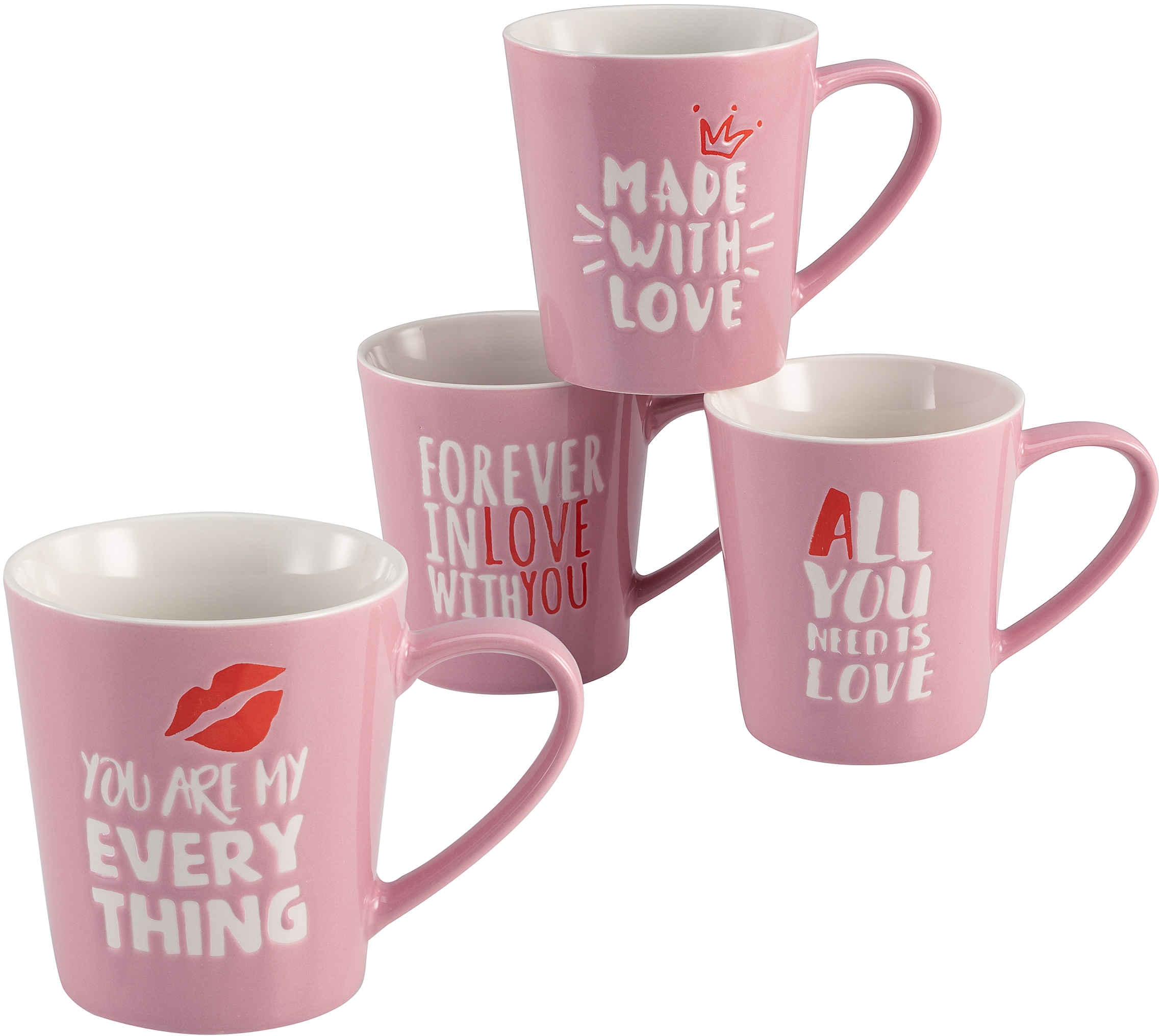 CreaTable Becher »Kaffeebecher Love Collection«, (Set, 4 tlg.), mit Liebeserklärung, Tassen Set, 4-teilig