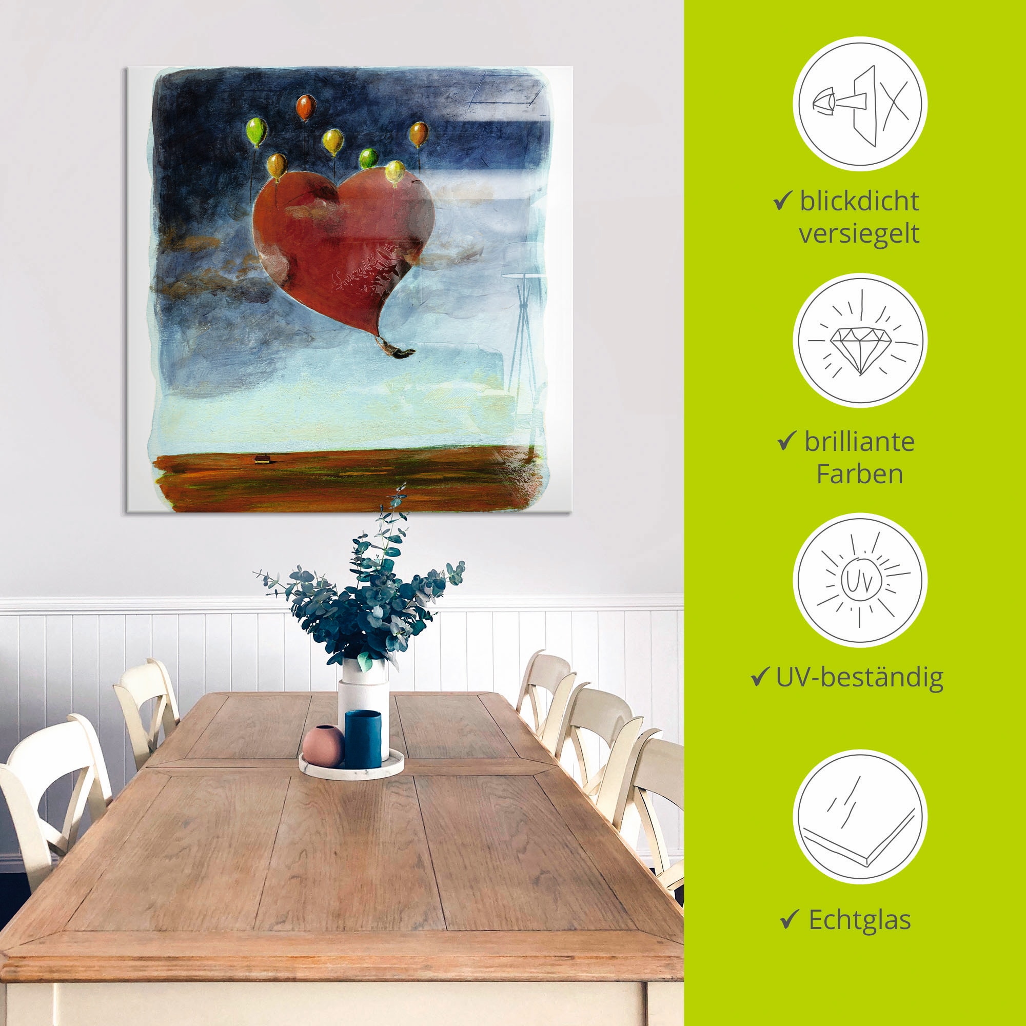 Artland Glasbild »Fliegendes Herz« Herzen 1 Stk. tlg. in verschiedenen Größen