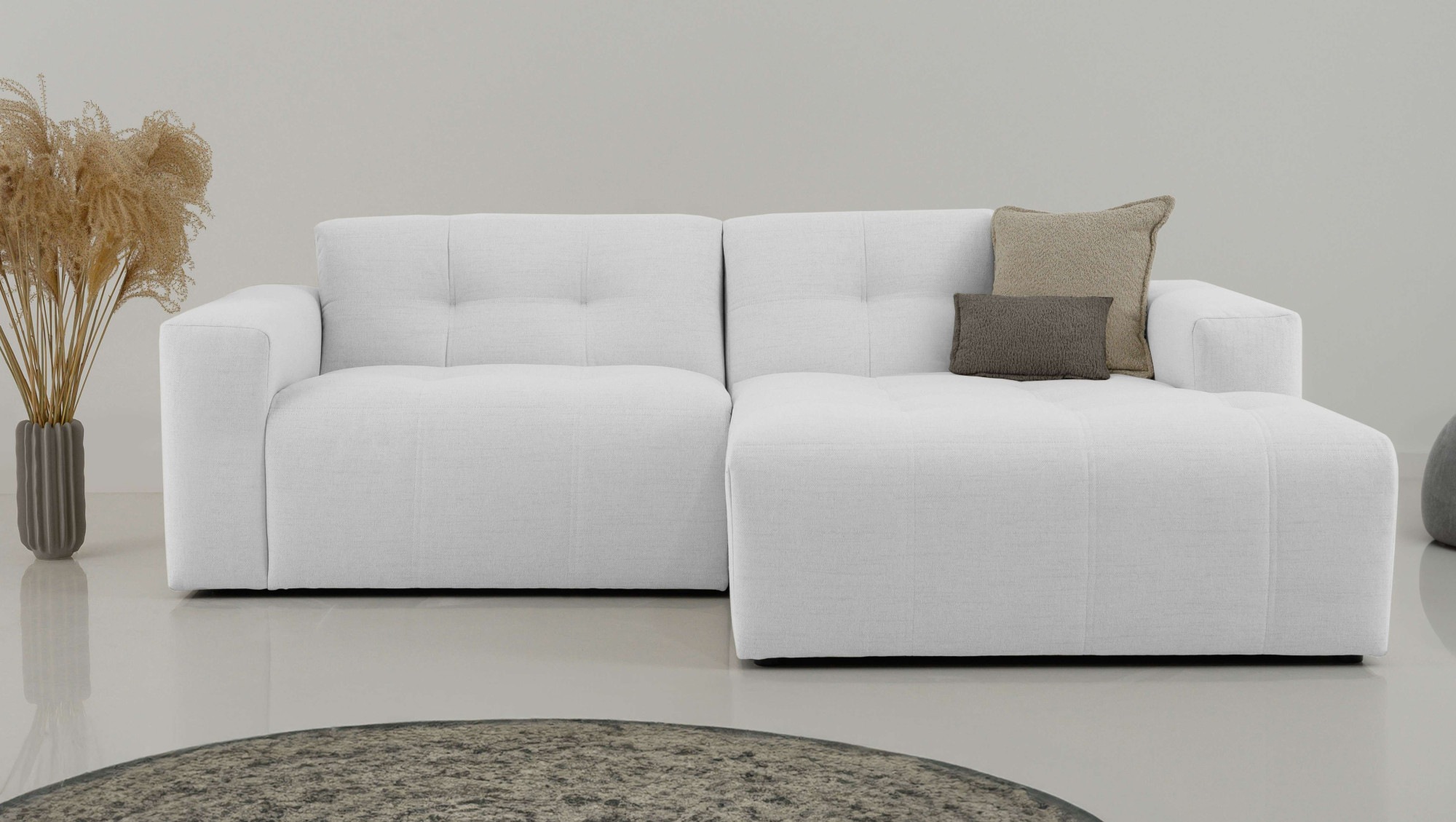 OTTO home Ecksofa »Tapley« Breite 221 cm,Boucle, Struktur fein, mit Knopfsteppung, bodentief