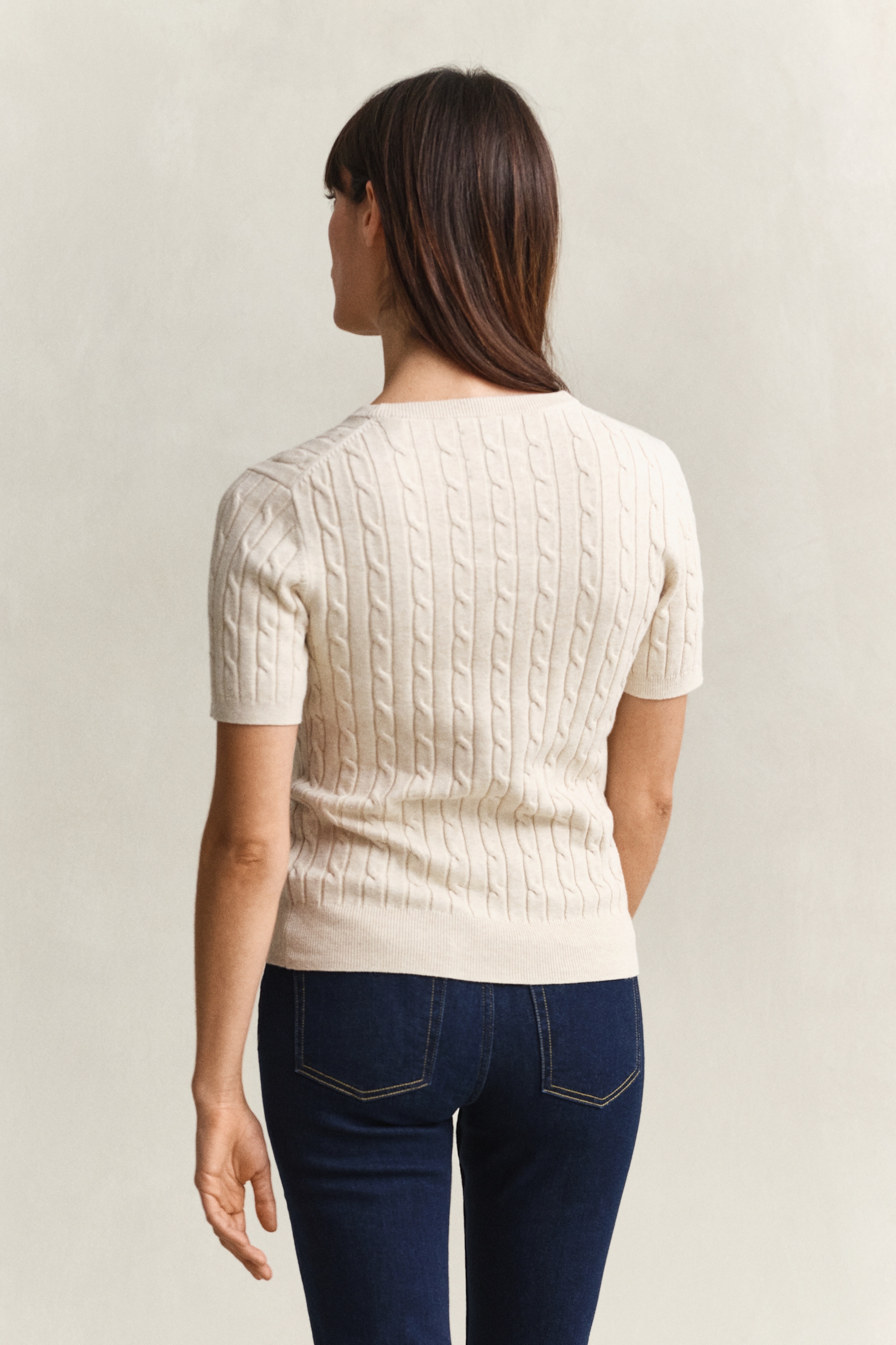 Gant Kurzarmpullover »STRETCH COTTON CABLE« Slim fit mit Rundhalsausschnitt