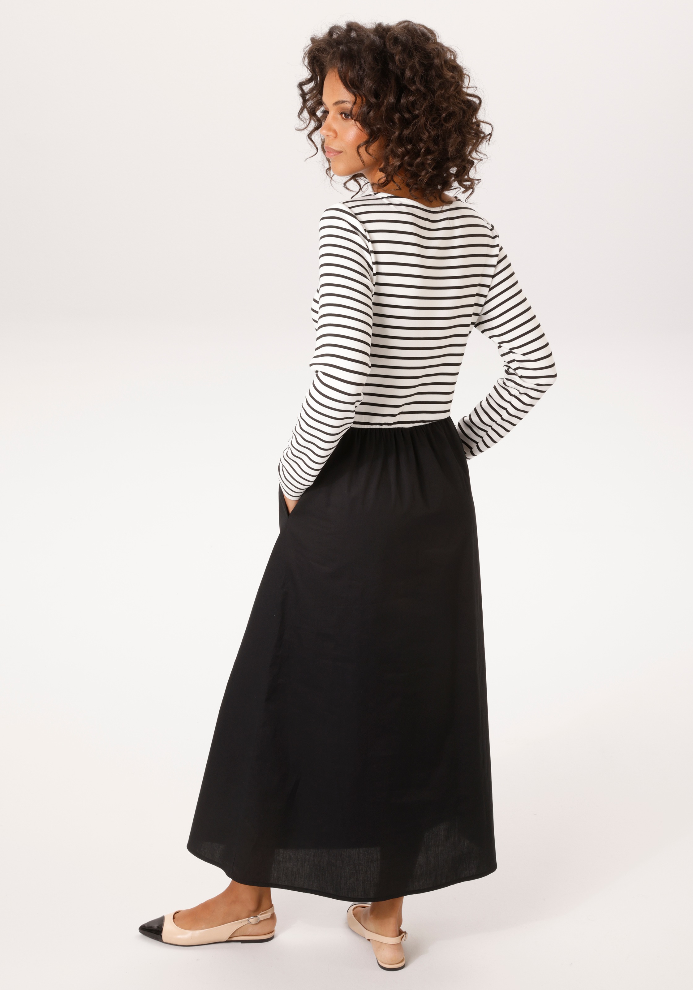 Aniston CASUAL Maxikleid Eingrifftaschen mit geringeltem, elastischen Oberteil - NEUE KOLLEKTION