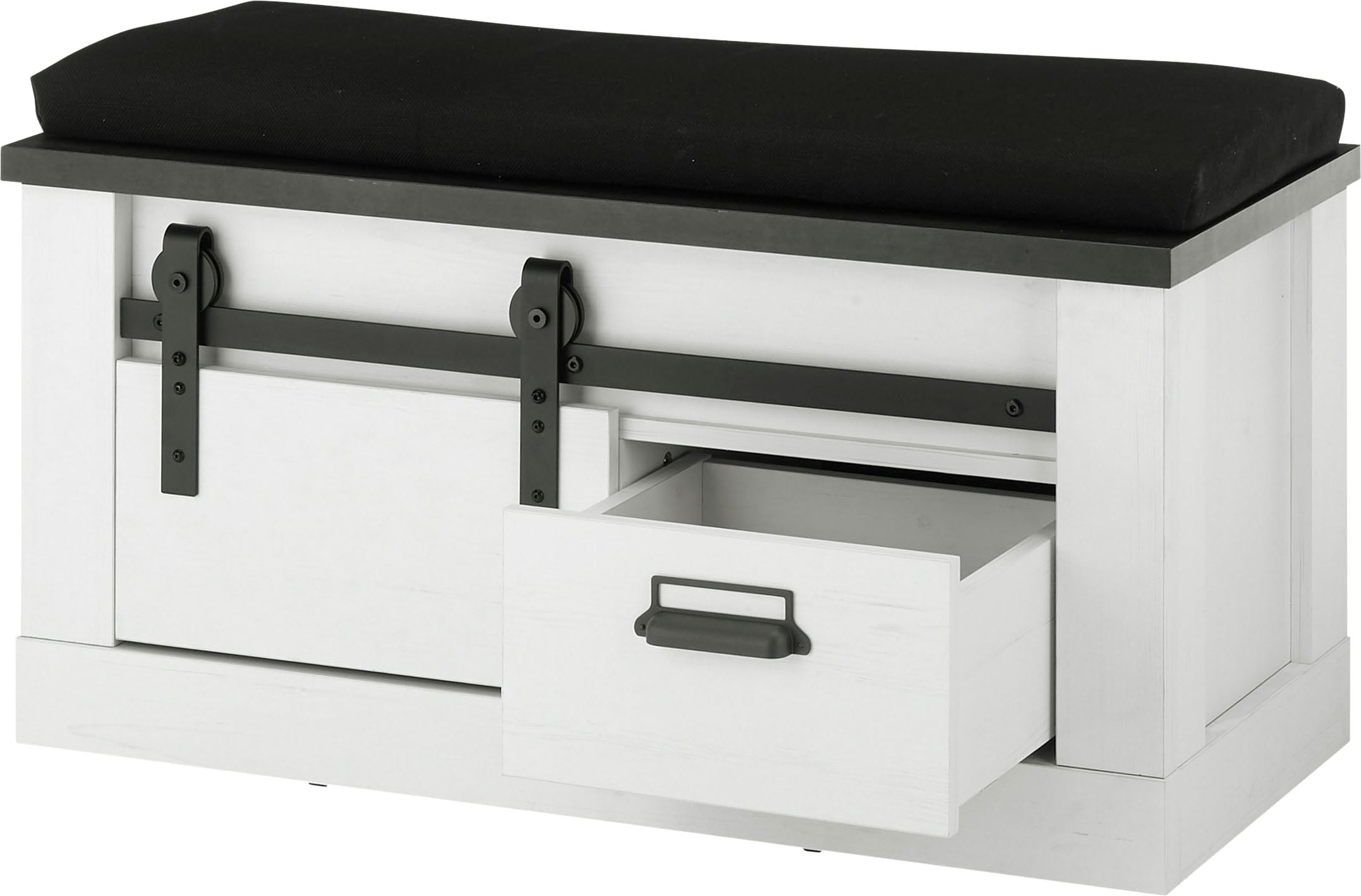 Home affaire Sitzbank »SHERWOOD«, modernes Holz Dekor, mit Scheunentorbeschlag aus Metall, Breite 93 cm
