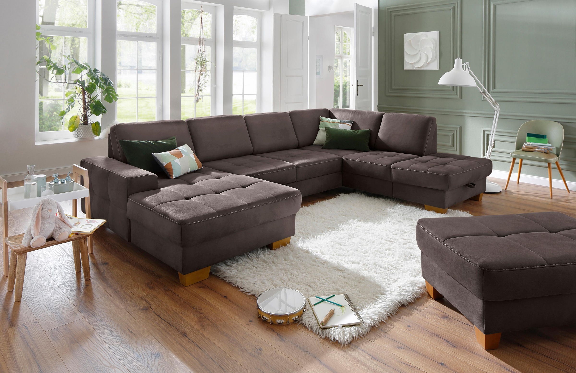 Home affaire Wohnlandschaft »Puccini U-Form«, mit Federkern, Sitztiefenverstellung, Kontrastnaht
