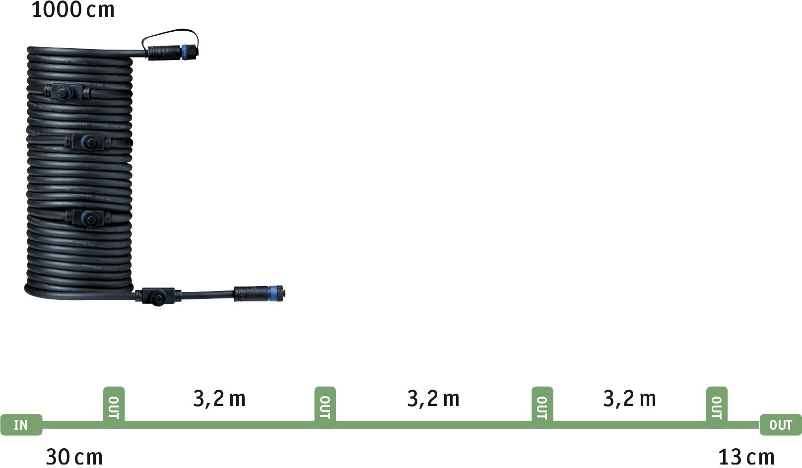 Paulmann Lampen-Verbindungskabel »Outdoor Plug&Shine 10m IP68«, 1000 cm, 1 in - 5 out