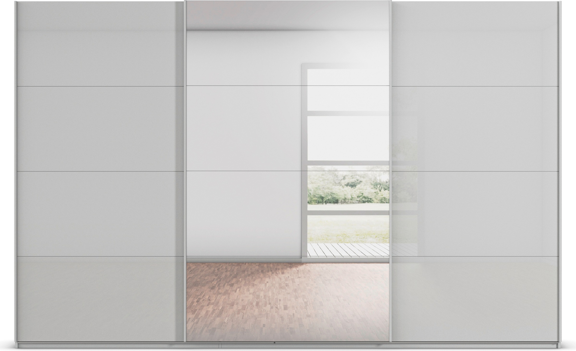 rauch Schwebetürenschrank »Kleiderschrank Kleiderschränke Schrank Garderobe AGORDO mit Glasfront«, durchdachte Innenausstattung, in 4 Breiten und 2 Höhen MADE IN GERMANY