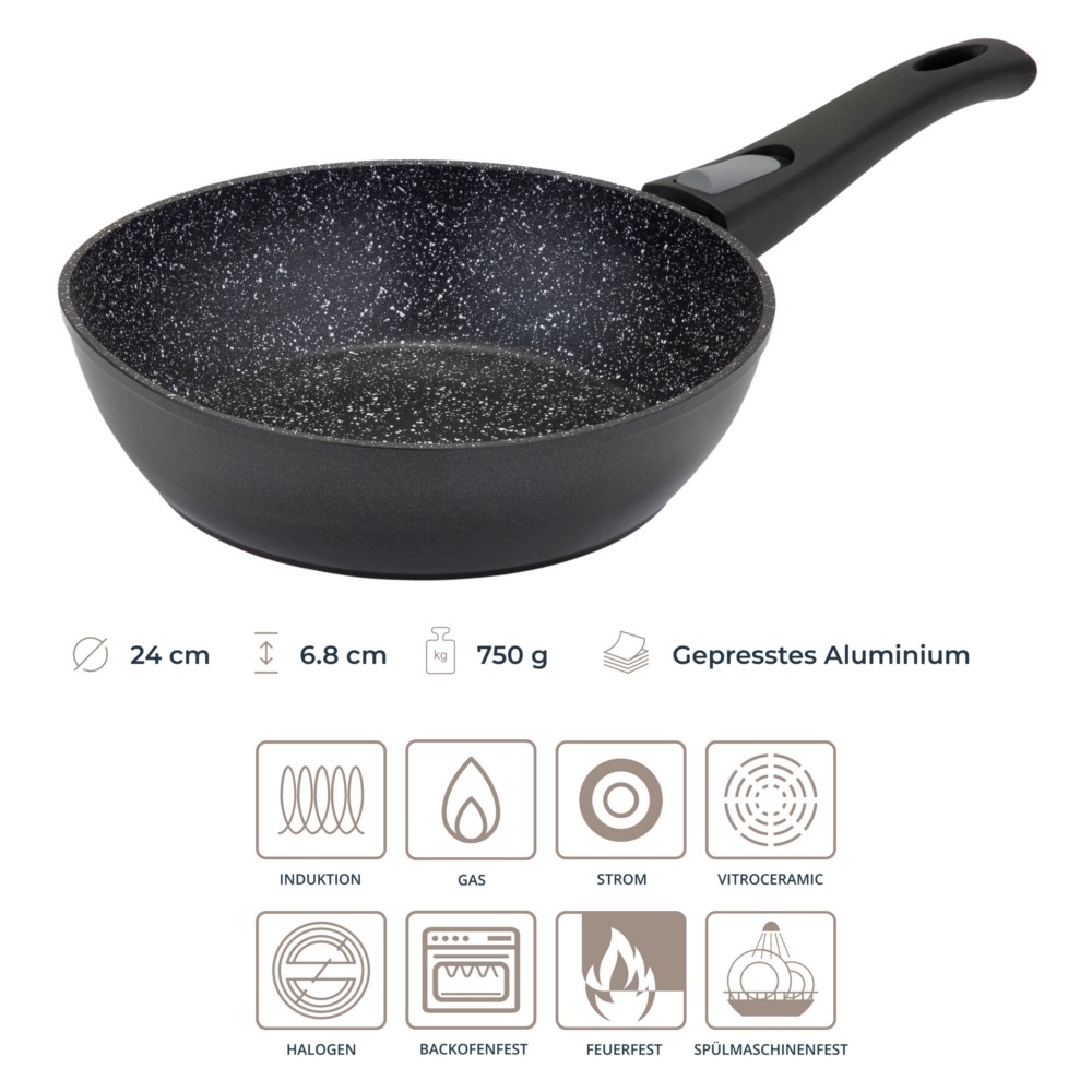 RESTO Kitchenware Bratpfanne »Aries, tiefe Wokpfanne mit vierschichtiger Marmor-Antihaftbeschichtung«, Aluminium, (1 tlg.), mit einem abnehmbaren Griff - backofenfest, spülmaschinenfest