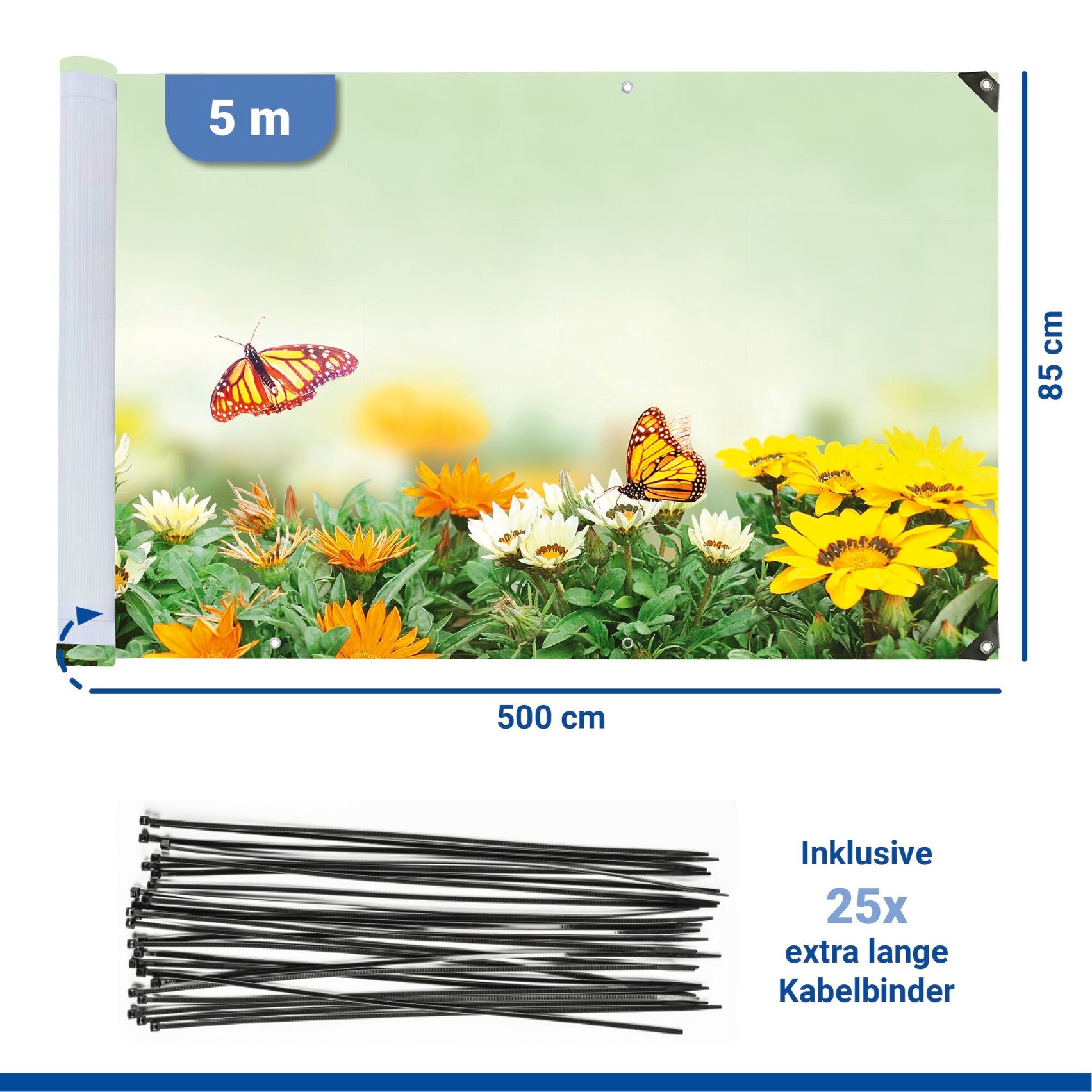 Maximex Balkonsichtschutz 5 m, reißfest, mit Schmetterlings-Motiv