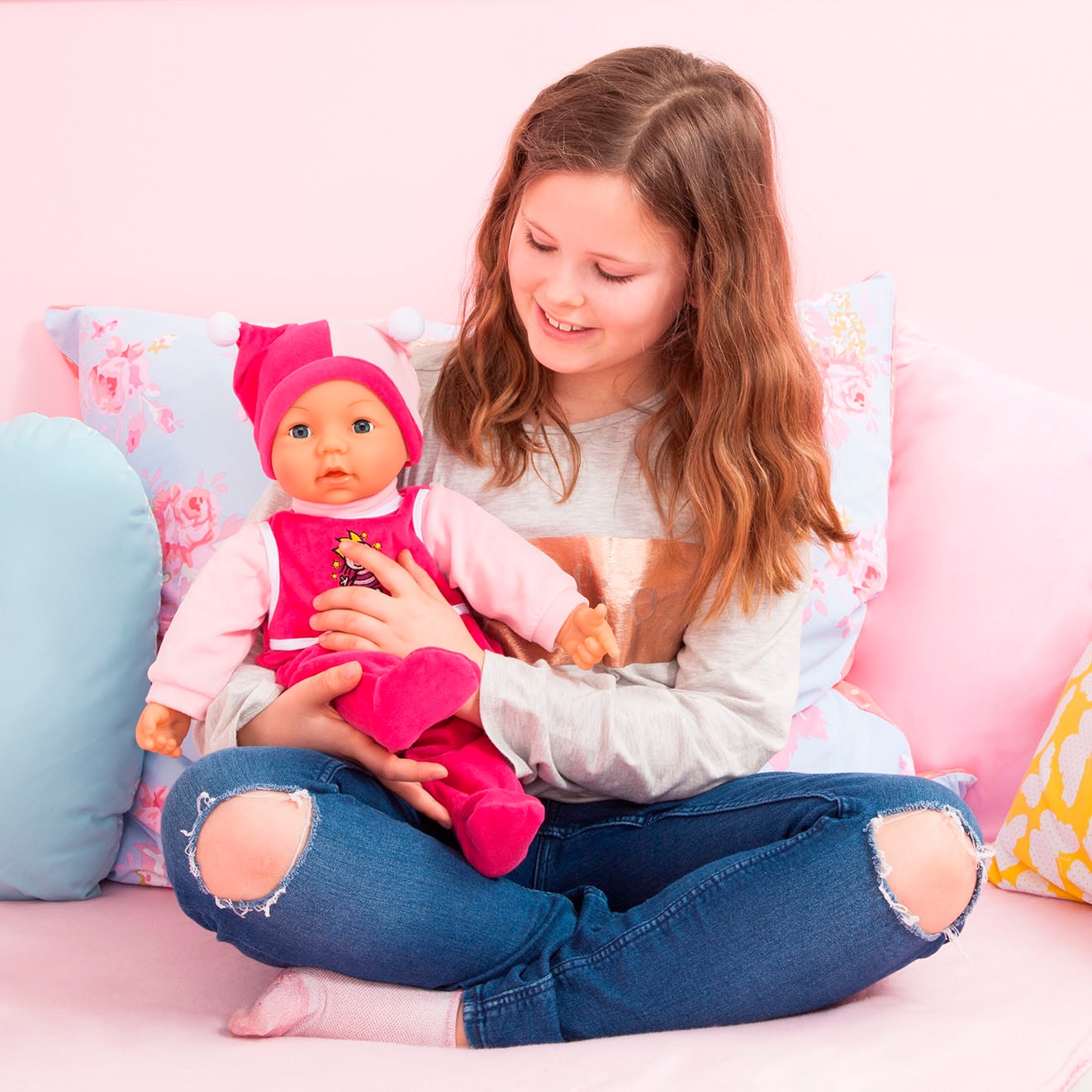 Bayer Babypuppe »Hello Baby, 46 cm pink/rosa«, (3 tlg.)