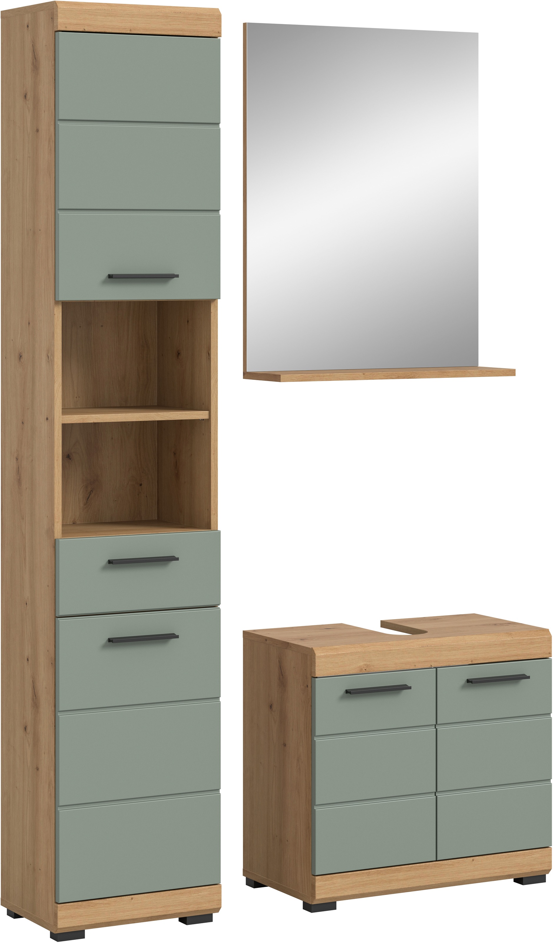 INOSIGN Badmöbel-Set »Siena, 3 teilig, bestehend aus:«, (Set), Hochschrank, Waschbeckenunterschrank, Spiegel