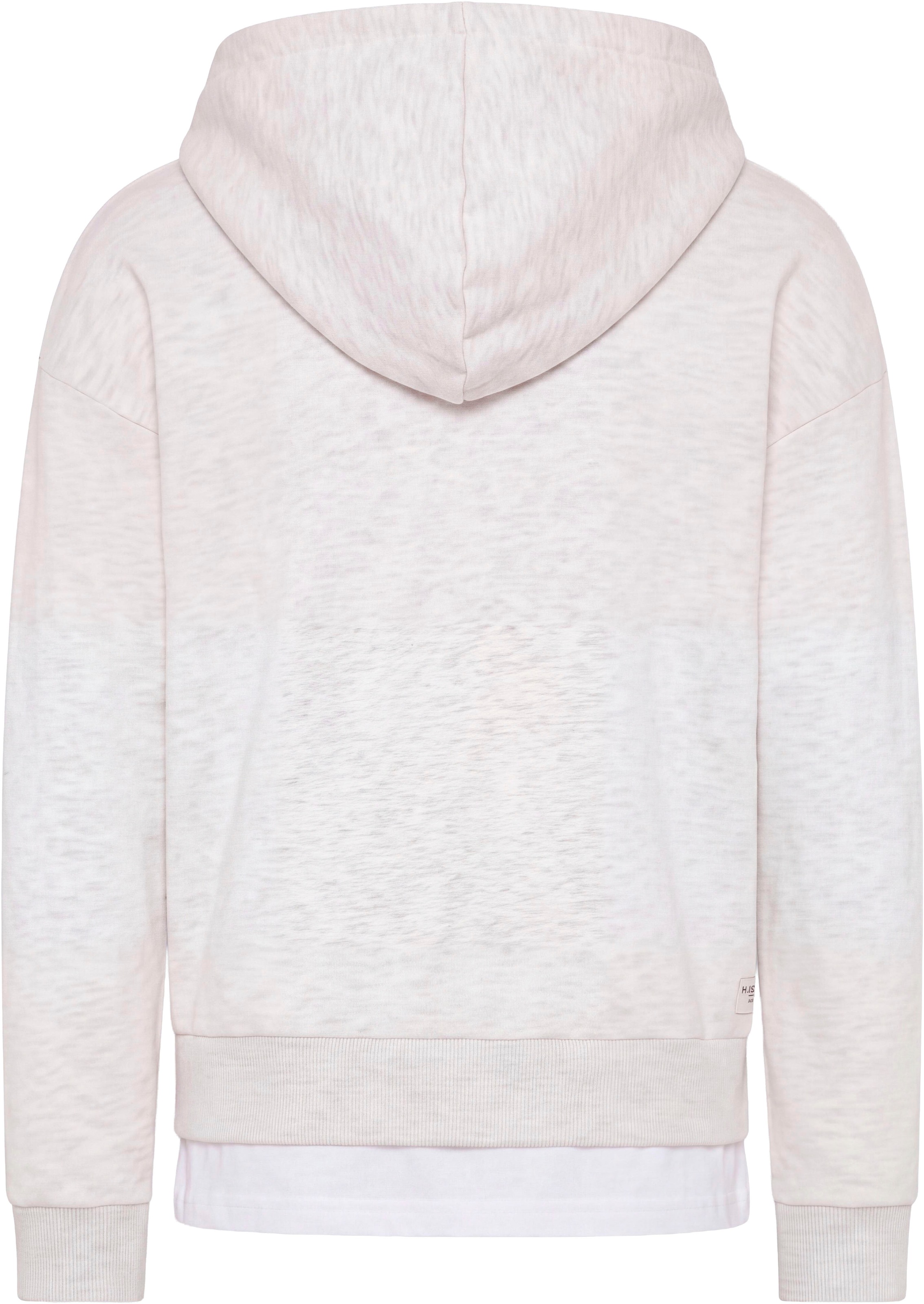 H.I.S Kapuzensweatshirt »2in1 look, H.I.S Sweatshirts mit New York Druck«, Hoodie mit modischem Druck und Badge, in weich angerauter Sweatware
