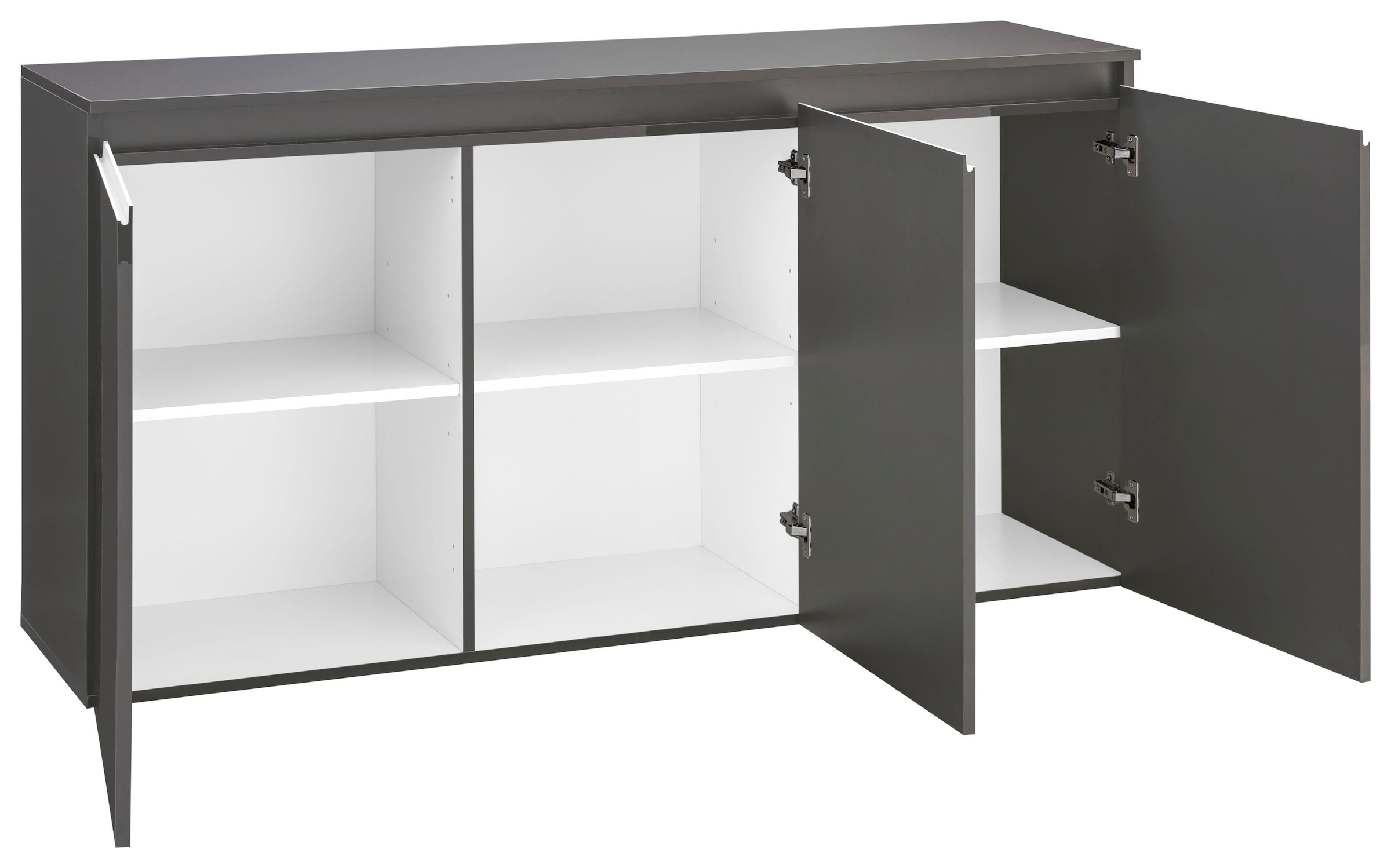 INOSIGN Kommode »Magic, Kommode, Schrank, Sideboard, Kredenz«, mit 3 Türen, Komplett Hochglanz lackiert, (B/T/H) 150x40x81 cm