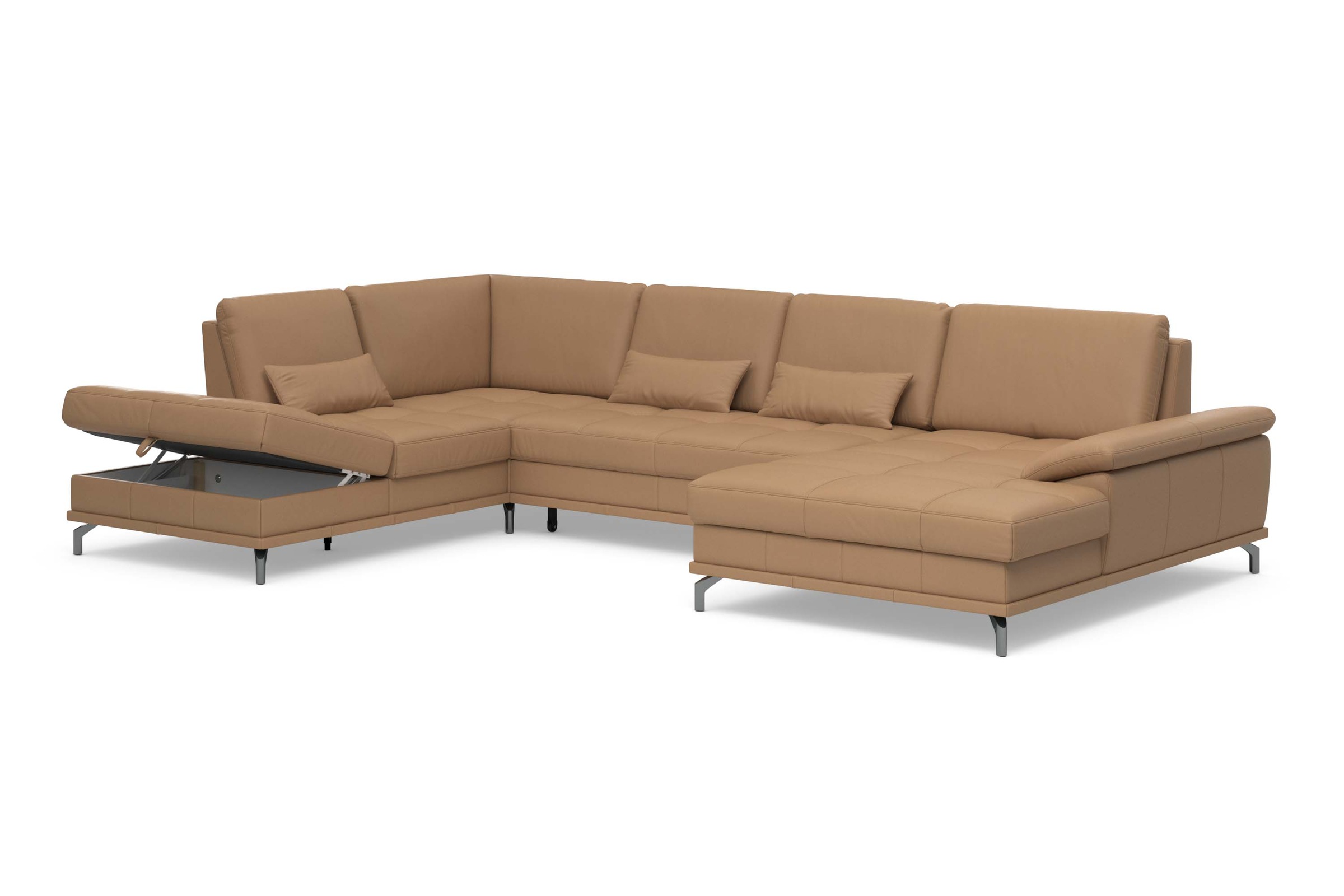 Places of Style Wohnlandschaft »Costello U-Form, mit Sitztiefenverstellung, Armteilverstellung und«, 3 Nierenkissen, optional Bettfunktion und Bettkasten