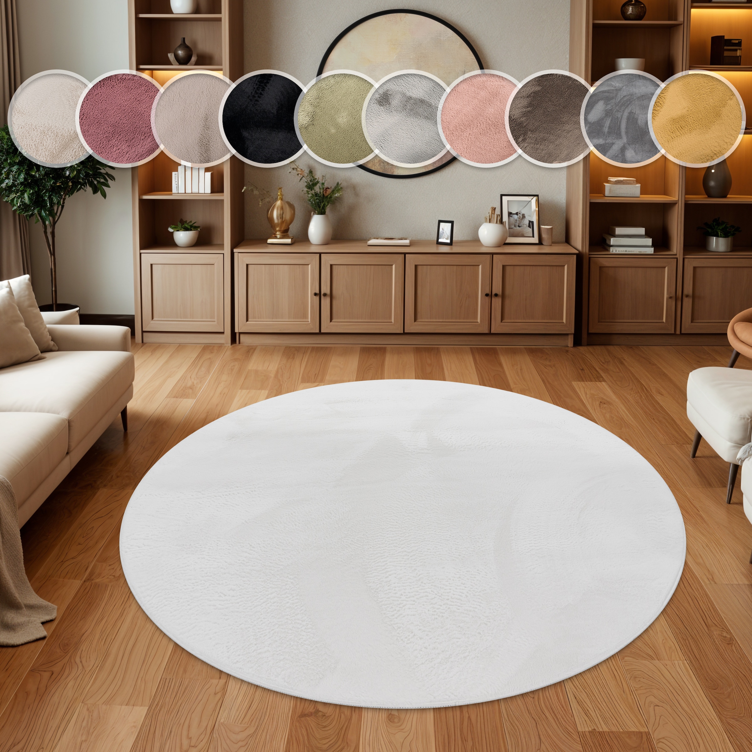 Paco Home Fellteppich »Kunstfell Soft 380« rund 14 mm Höhe Langflor, Kuschelteppich - besonders weich, Uni-Farben