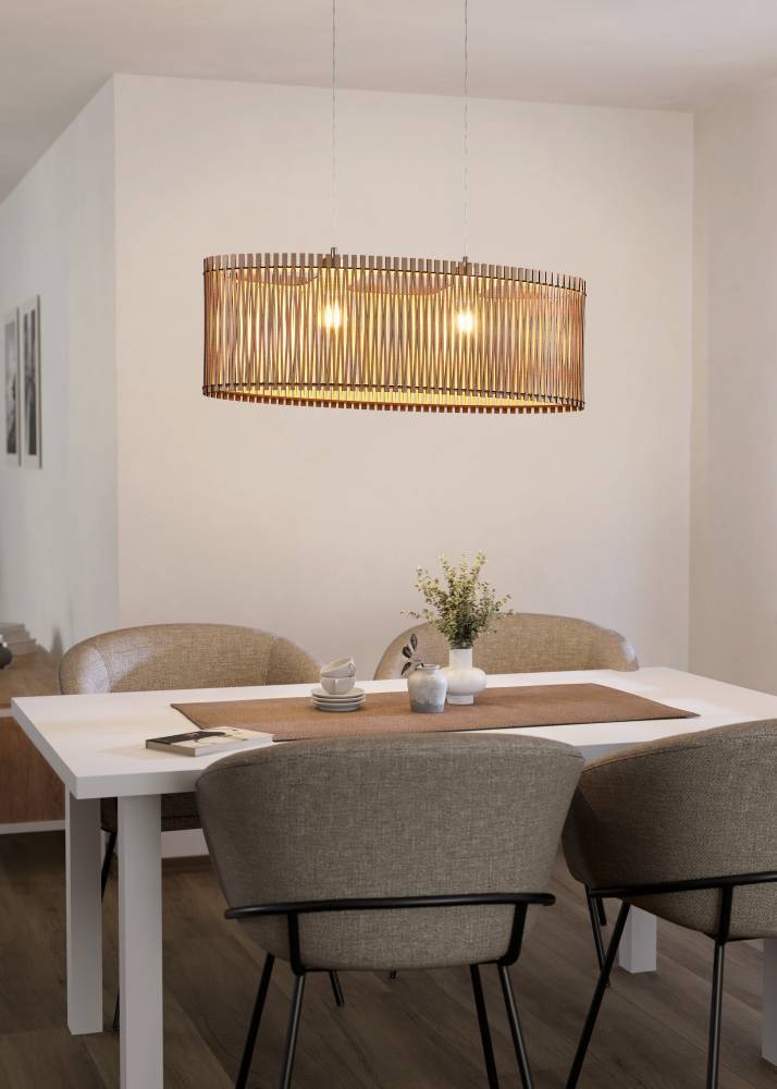 EGLO Hängeleuchte »SENDERO«, 2 flammig, Leuchtmittel E27 | ohne Leuchtmittel, Hängelampe, Stahl in Nickel-Matt, Holz in Ahorn, Natur, E27, 77,5 cm