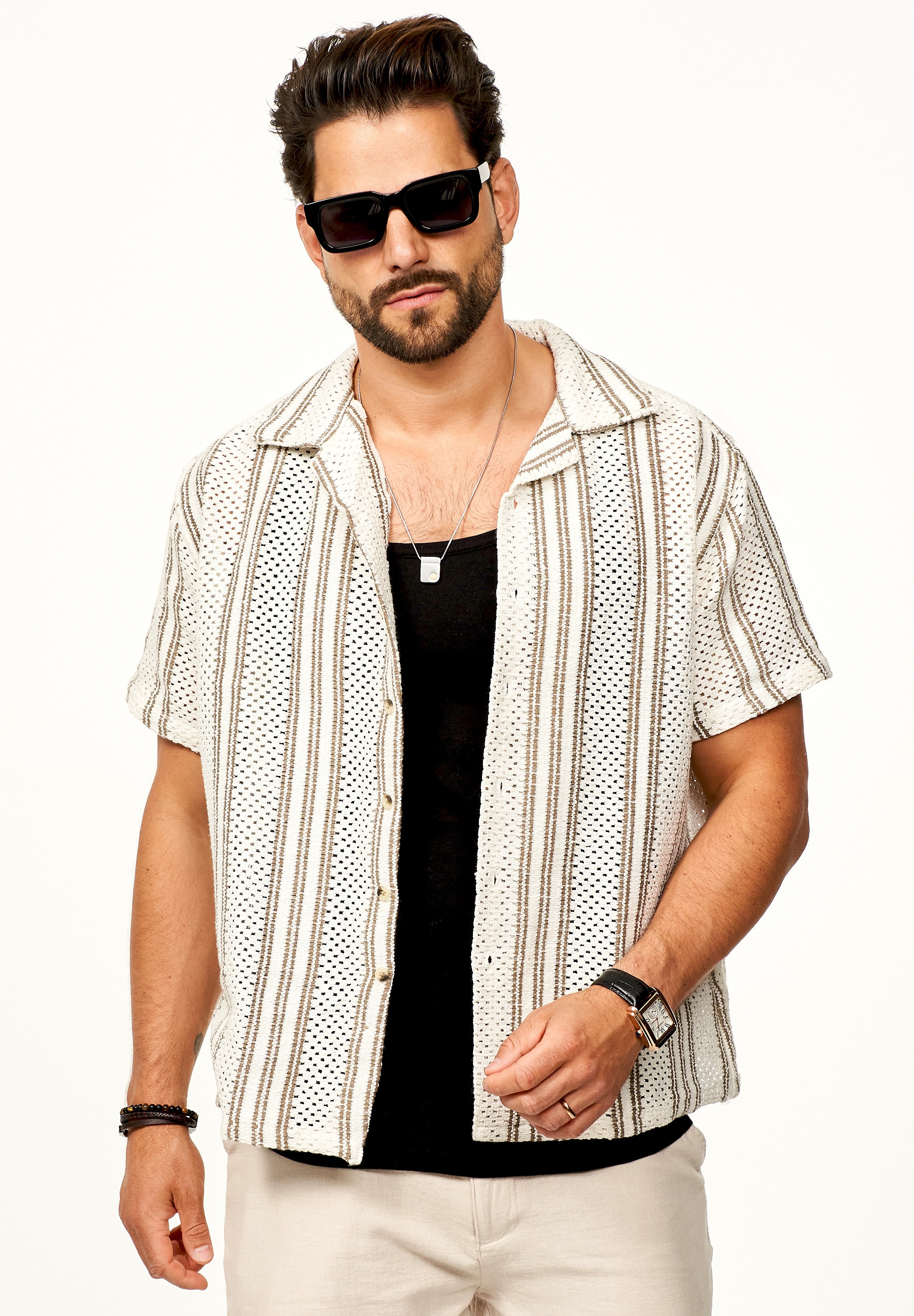SOULSTAR Kurzarmhemd »Freizeithemd als Kurzam Strick Hemd im Retro-Look - Strick Polo-Hemd Overshirt im Regular-Fit für Herren« Overshirt im Regular-Fit Freizeithemd T-Shirt