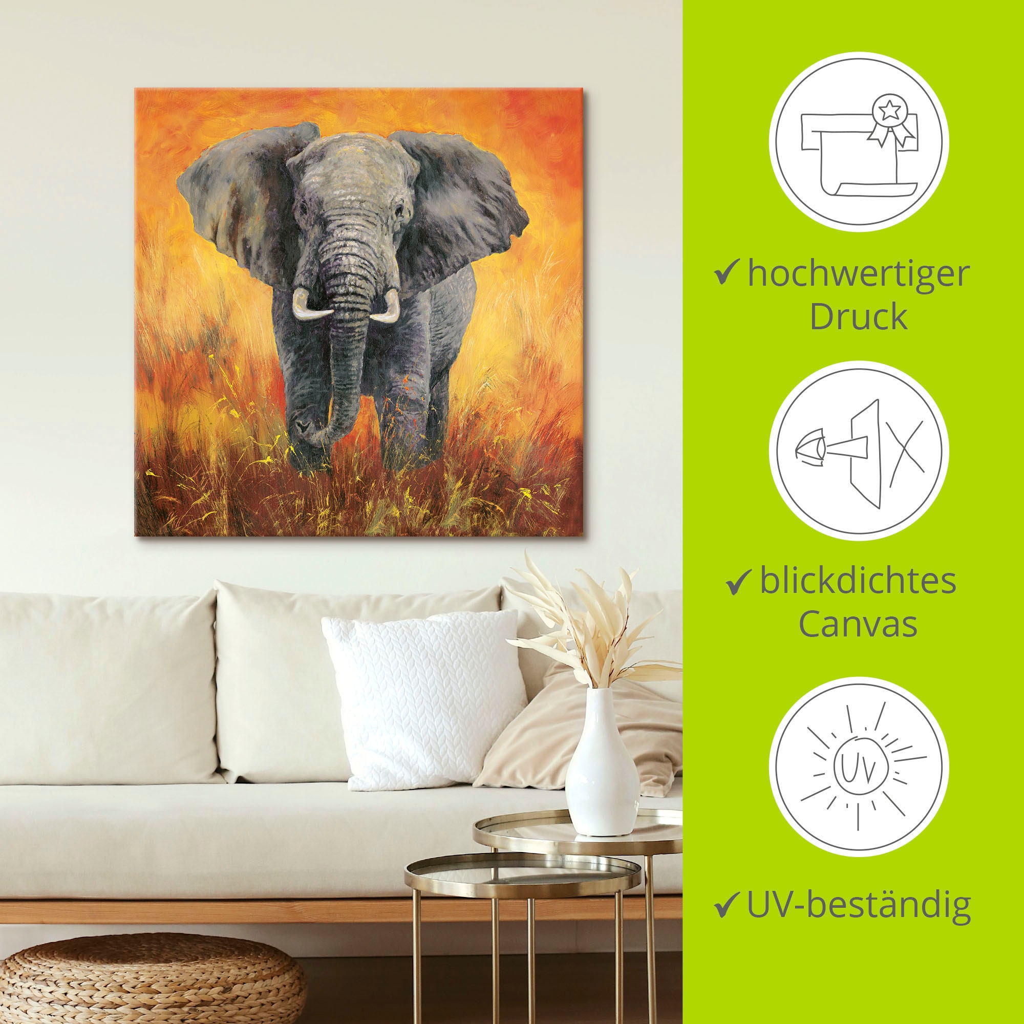 [Günstigstes und Bestes] Artland Wandbild »Porträt Elefant«, Elefanten St.), Outdoorbild, kaufen auf als Rechnung verschied. in Größen Alubild, (1 Bilder, Leinwandbild