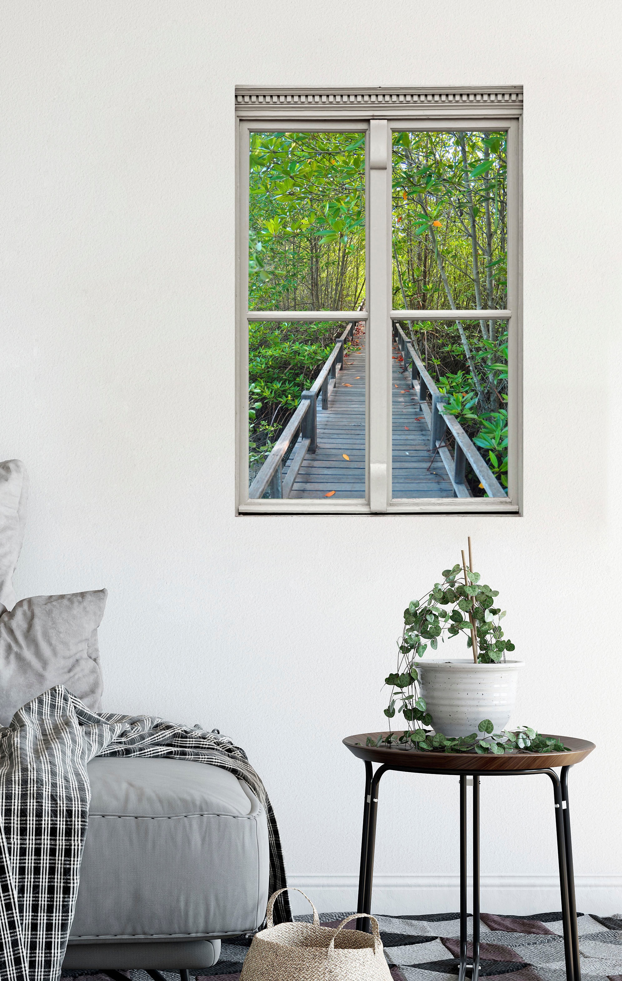 queence Wandsticker »Brücke im Wald«, Wandsticker, Wandbild, selbstklebend, 3D, Fenster