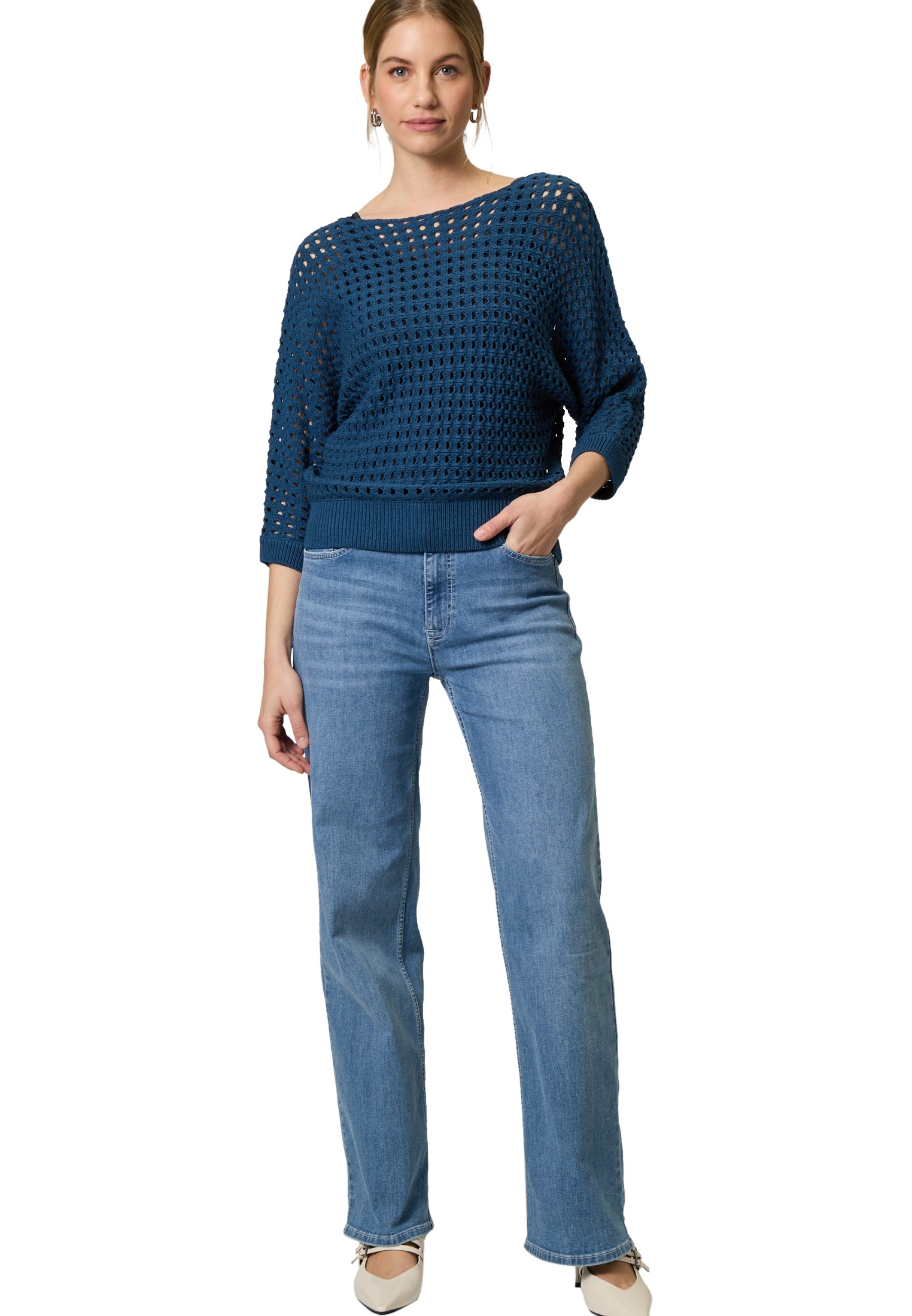 Zero Rundhalspullover »Pullover mit Lochmuster«
