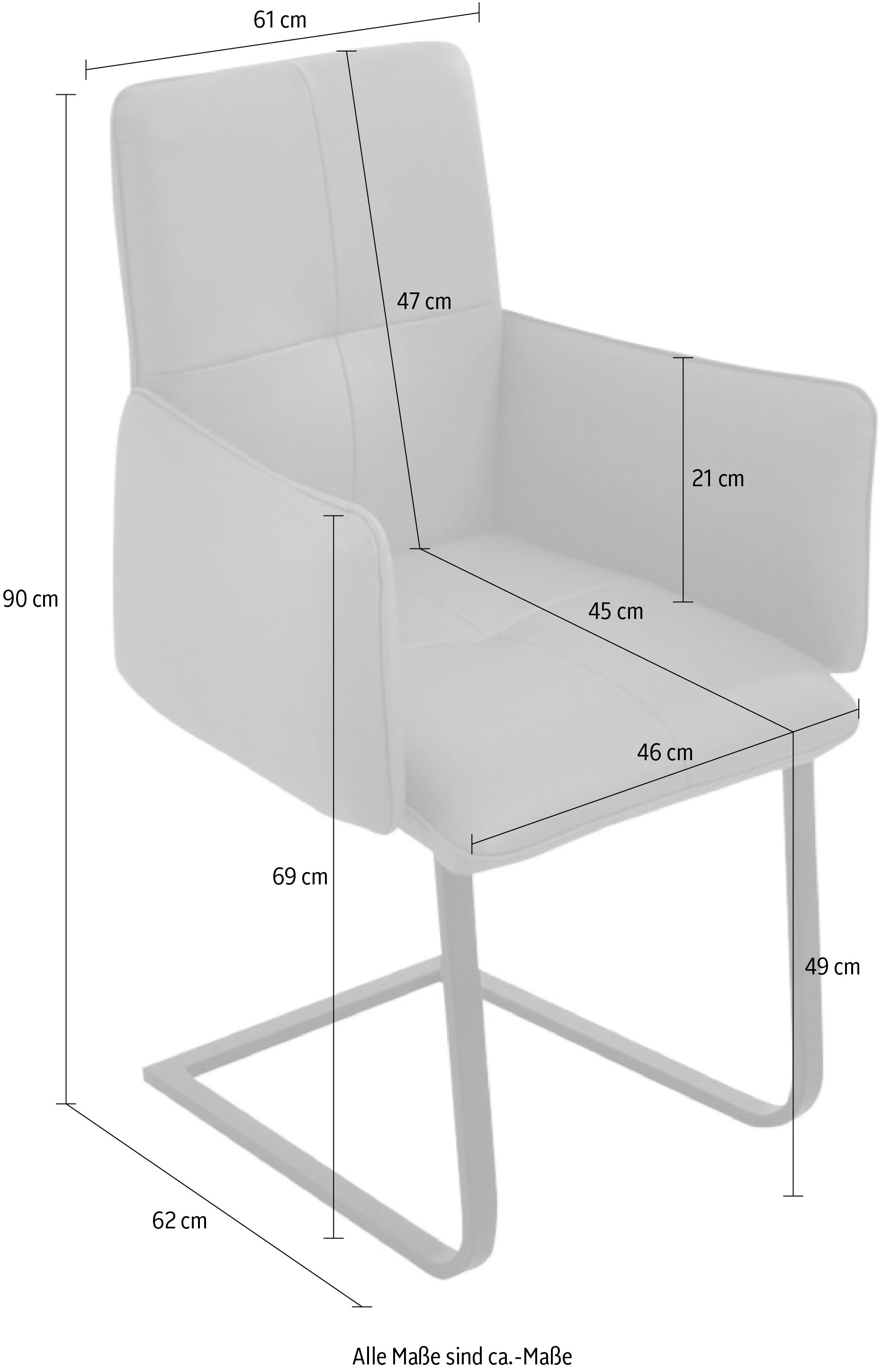 K+W Komfort & Wohnen Freischwinger »6502«, Leder CASAY, Freischwinger mit Armlehnen, Flachstahlkufe in schwarz