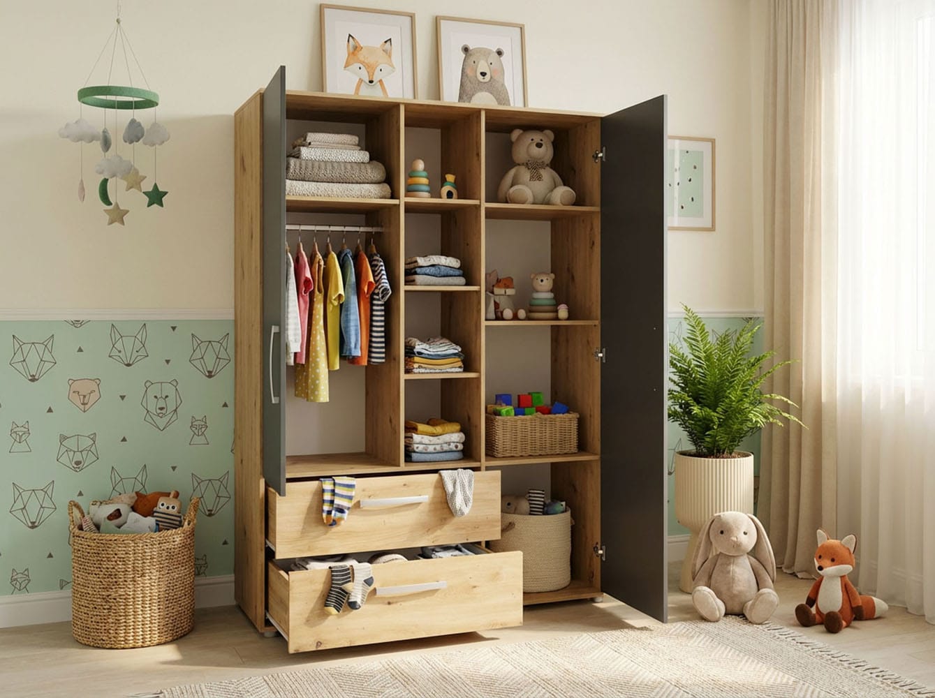 arthur berndt Jugendzimmer-Set »Alessio« Set, Kleiderschrank mit Schubfächern, Regalelement, geräumiger Auszug, 4 Stk. tlg. mit Melamin-Oberfläche