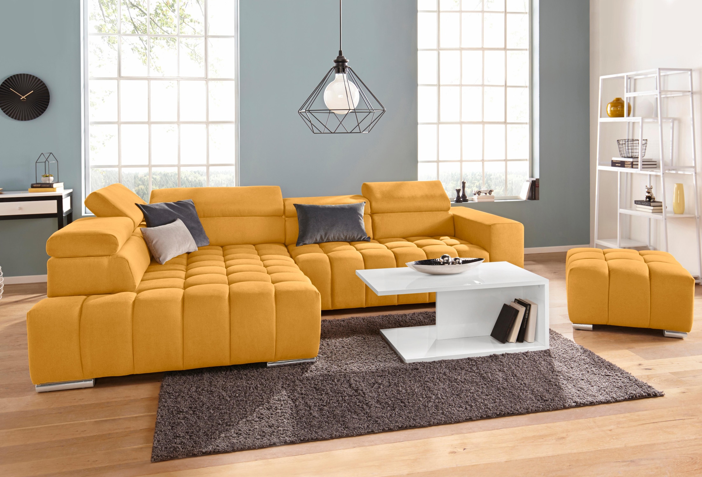 exxpo - sofa fashion Ecksofa »Elias, aktuelle Kreuzsteppung im Sitz, bequem, L-Form«, mit Kopf- bzw. Rückenverstellung, wahlweise mit Bettfunktion