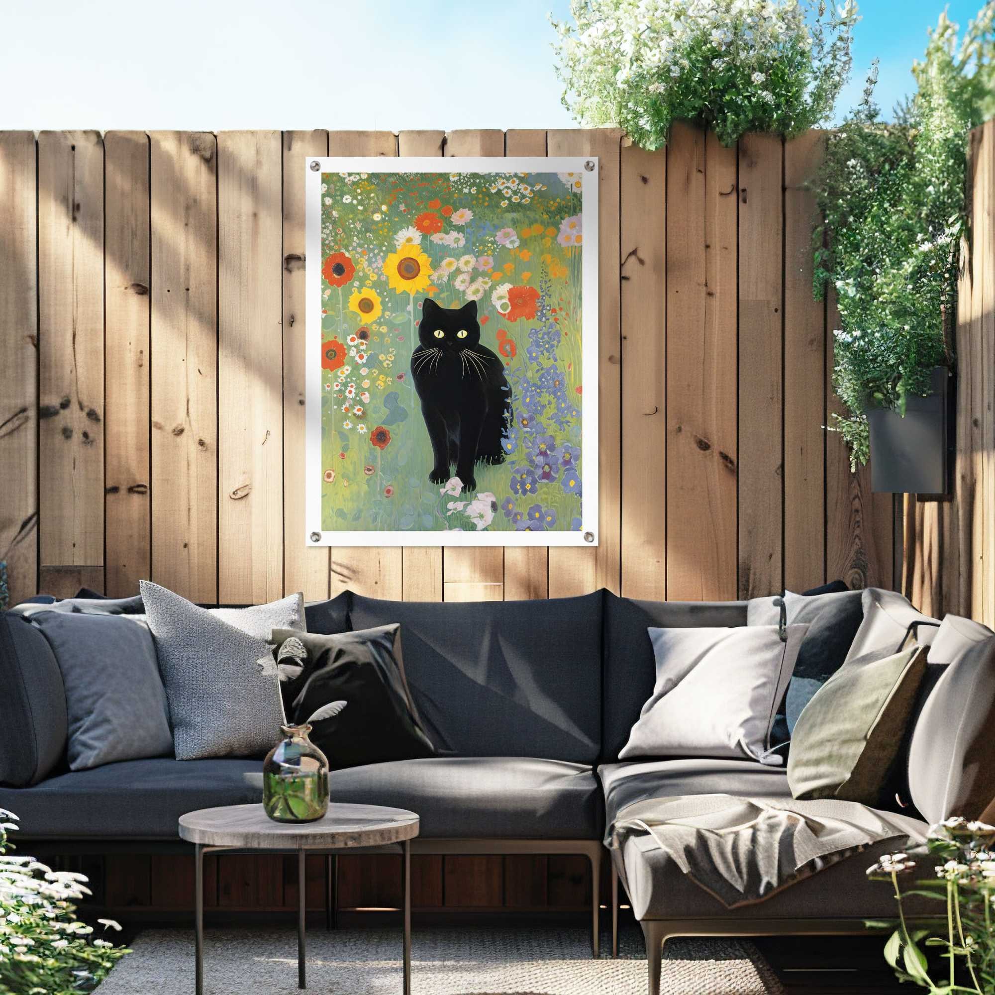 Reinders! Poster »Catfield« Garten - Blumen - Schwarze Katze - Mehrfarbig - Leinwand - Kunst
