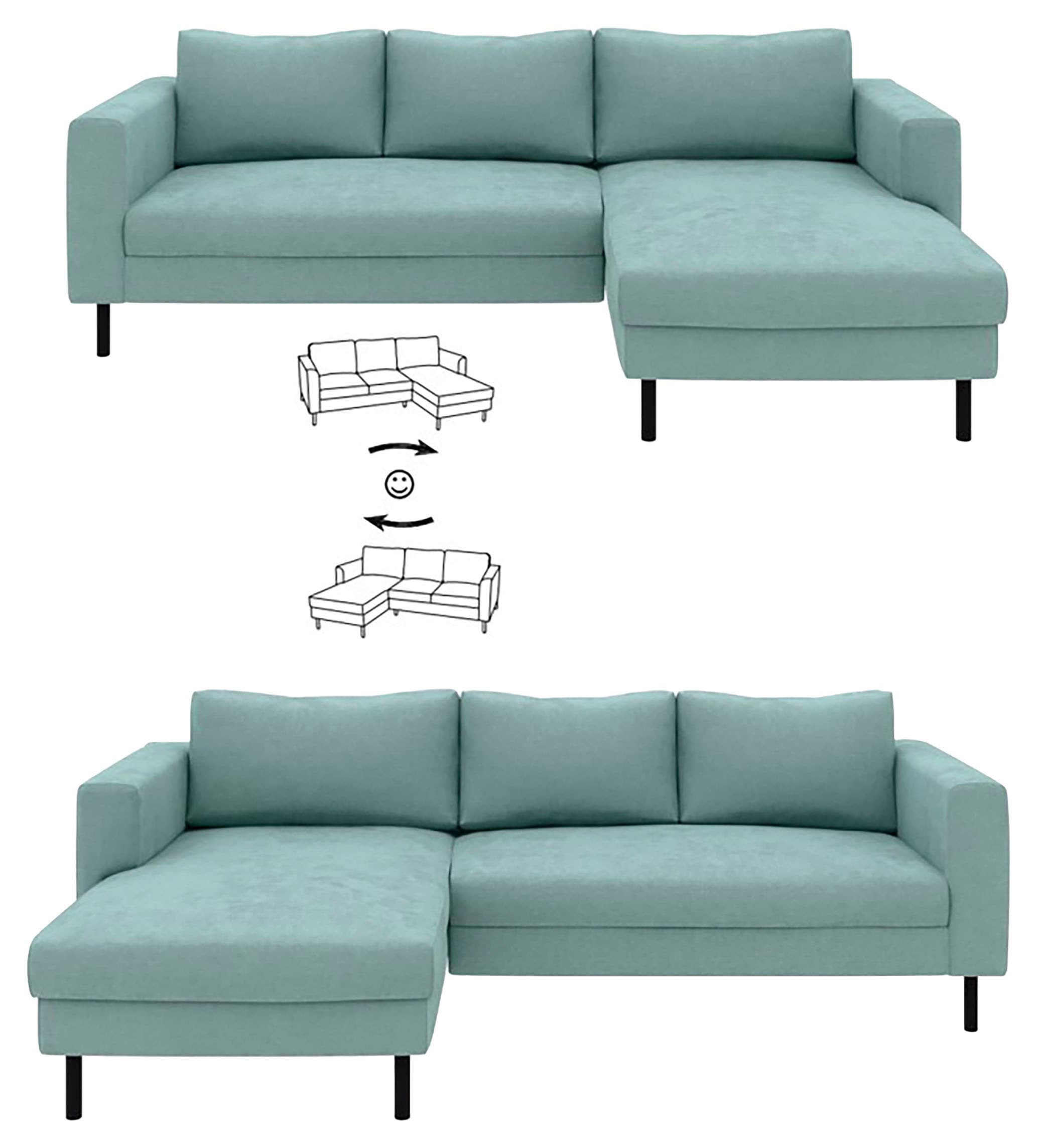 TRENDMANUFAKTUR Ecksofa »Amazing II, wahlw. mit Schlaffunktion & Bettkasten, Fuß schwarz« Recamiere beidseitig montierbar, L-Form,in Cord o. Struktur, B: 232 cm