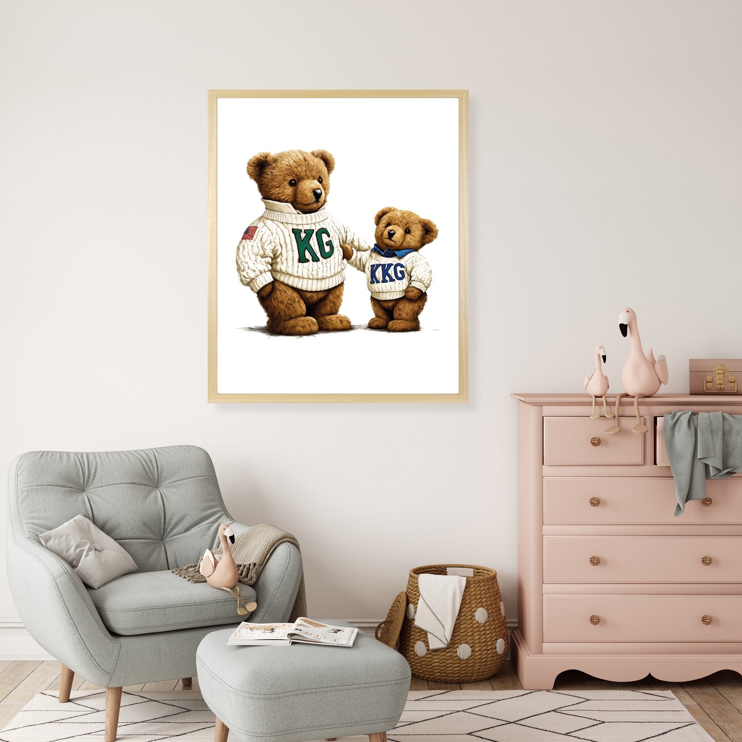 queence Bild mit Rahmen "Vintage Teddy Bär groß & klein" Bär Bären Fashion Figuren Mode Modebilder HD Premium Poster-Druck inkl.