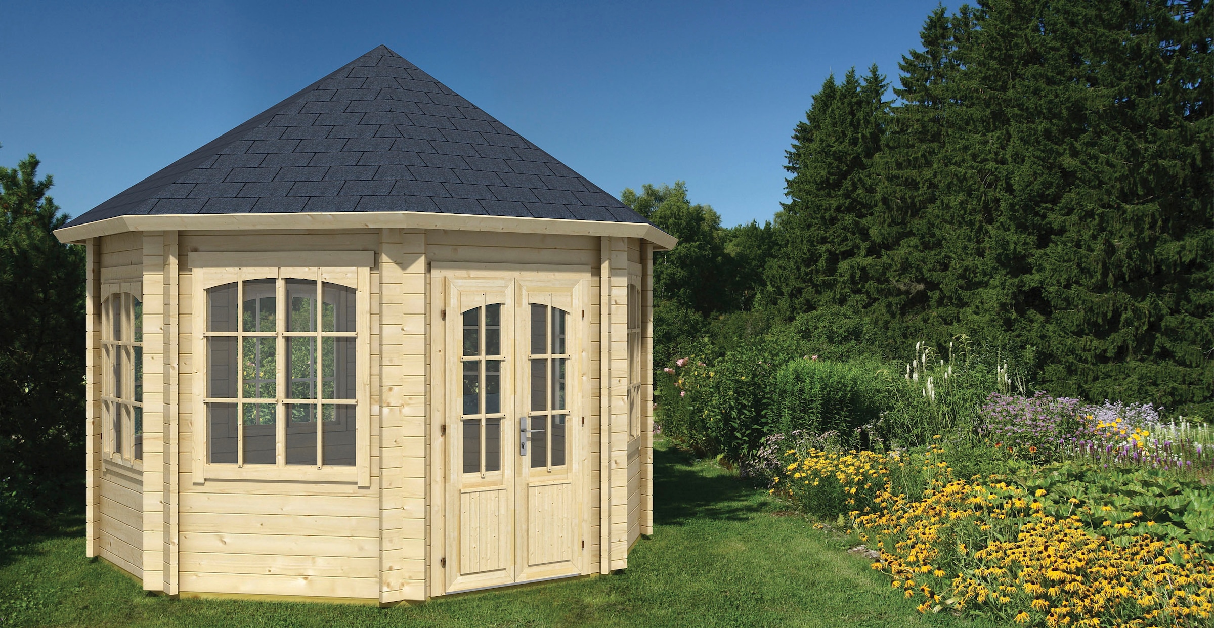 LASITA MAJA Pavillon »Jamaica«, (Set, Inklusive Fussbodenbretter zum verlegen), BxT: 389,4x389,4 cm, Fichtenholz