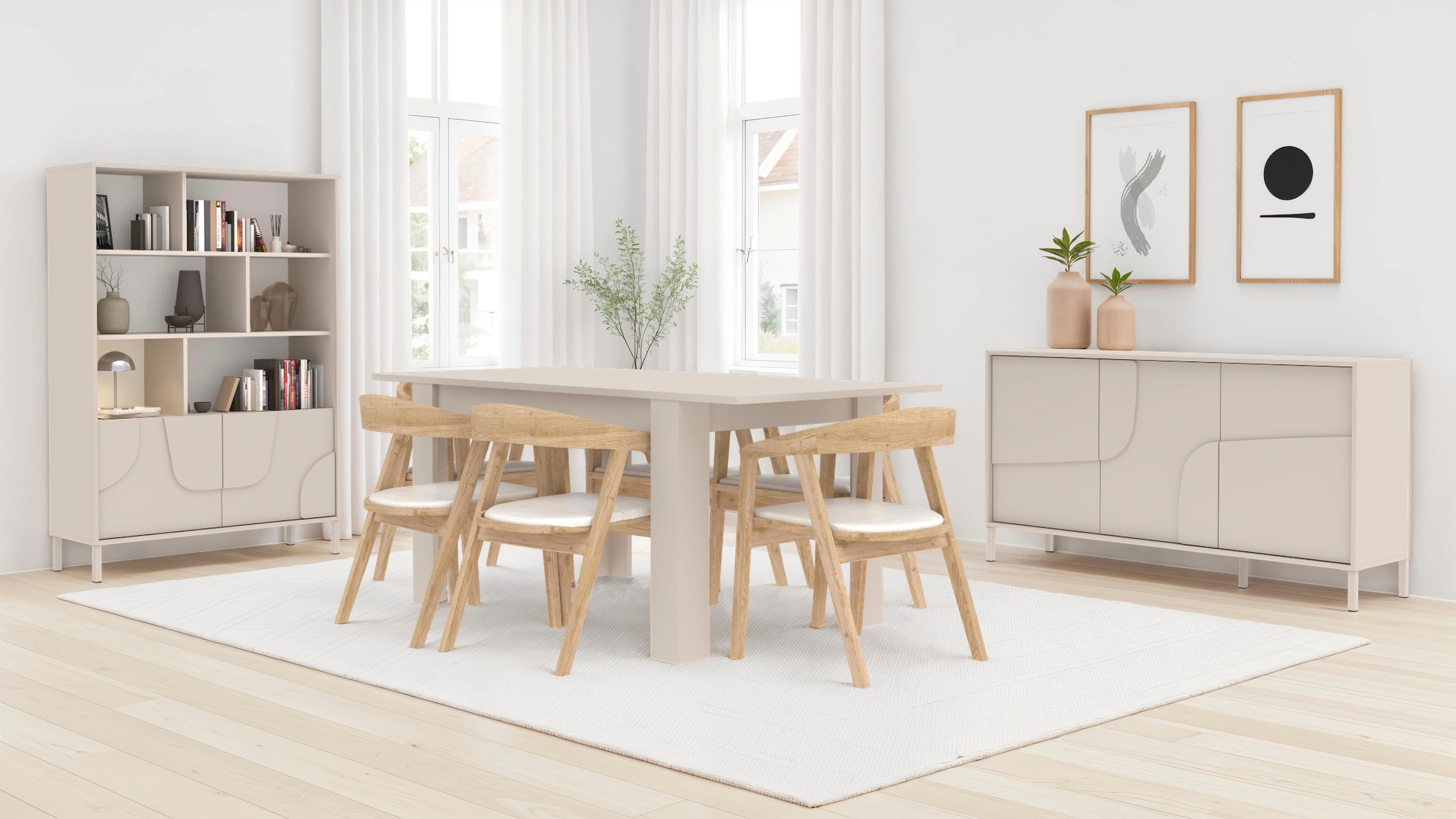 INOSIGN Highboard »Stone, H 155/141, B 105 cm, 2 Türen, 6 offene Fächer, Regal-Schrank« 3D-Design, Push-to-open, Stauraum dekorativ & praktisch, Füße wählbar