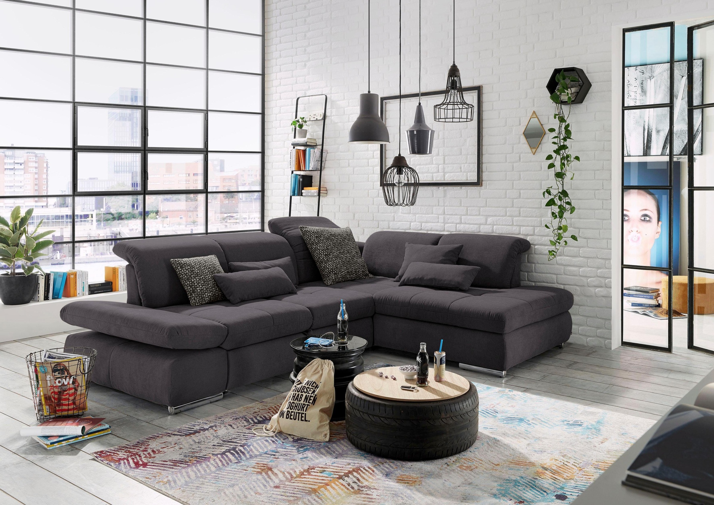 set one by Musterring Ecksofa »SO4100 V«, mit verstellbaren Kopfteilen, wahlweise mit Funktionen, Cord-Bezug