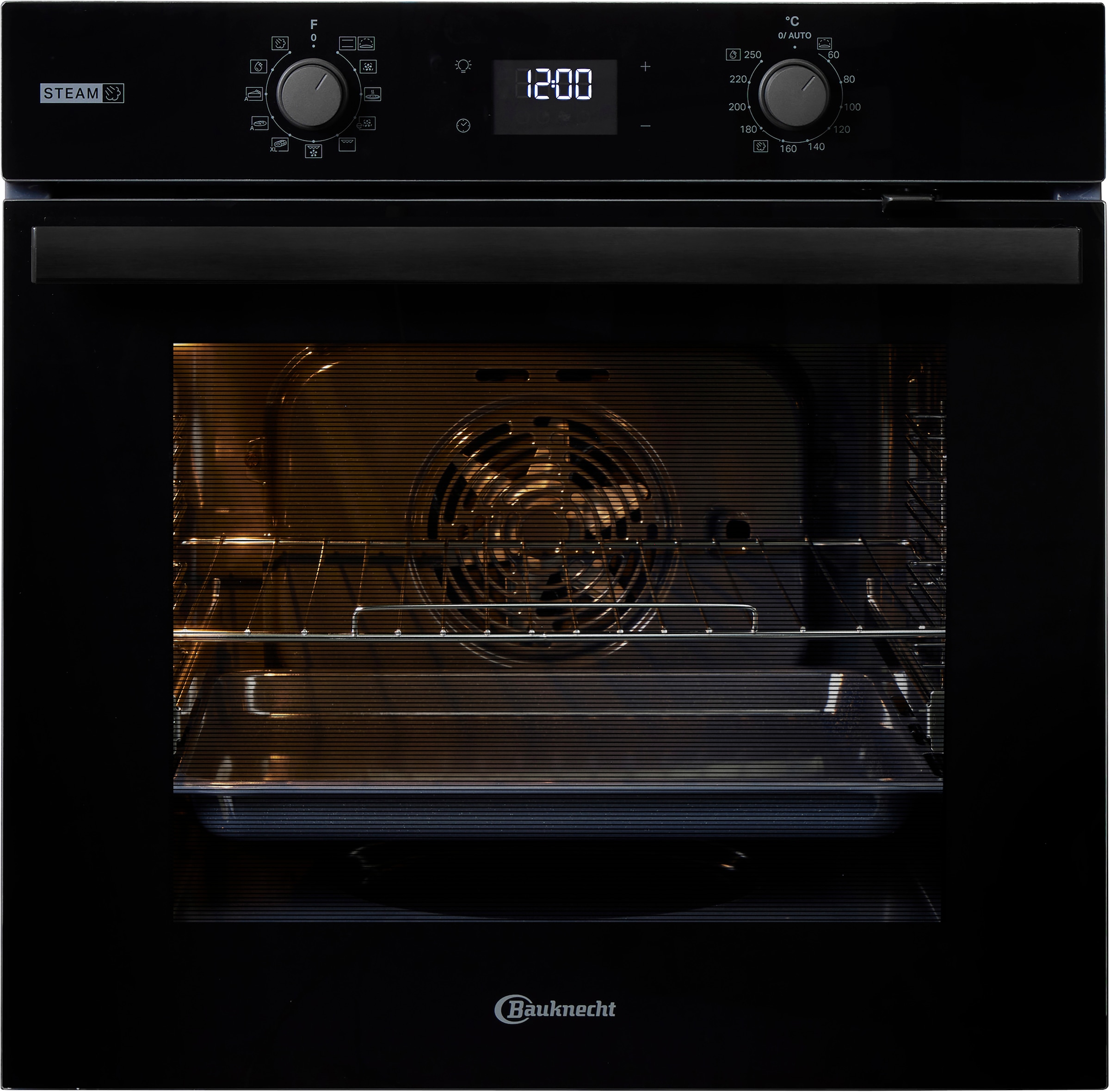 BAUKNECHT Backofen-Set »BAKO 760 Steam BL« mit 1-fach-Teleskopauszug Set, 2 Stk. tlg. GentleSteam - für ein saftiges Inneres und ein knuspriges Äußeres