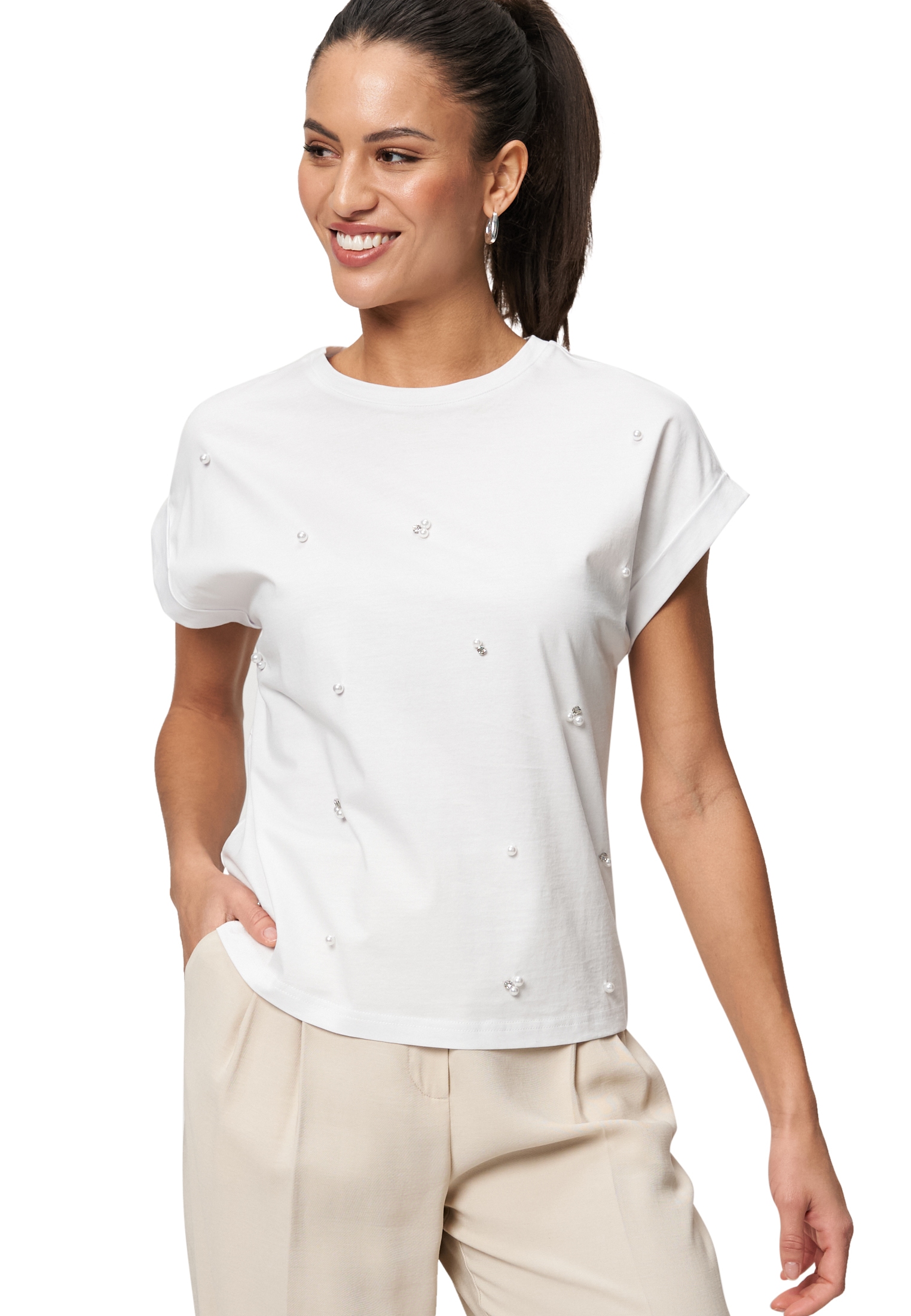 Zero Kurzarmshirt »Oversized-Shirt mit Perlen«