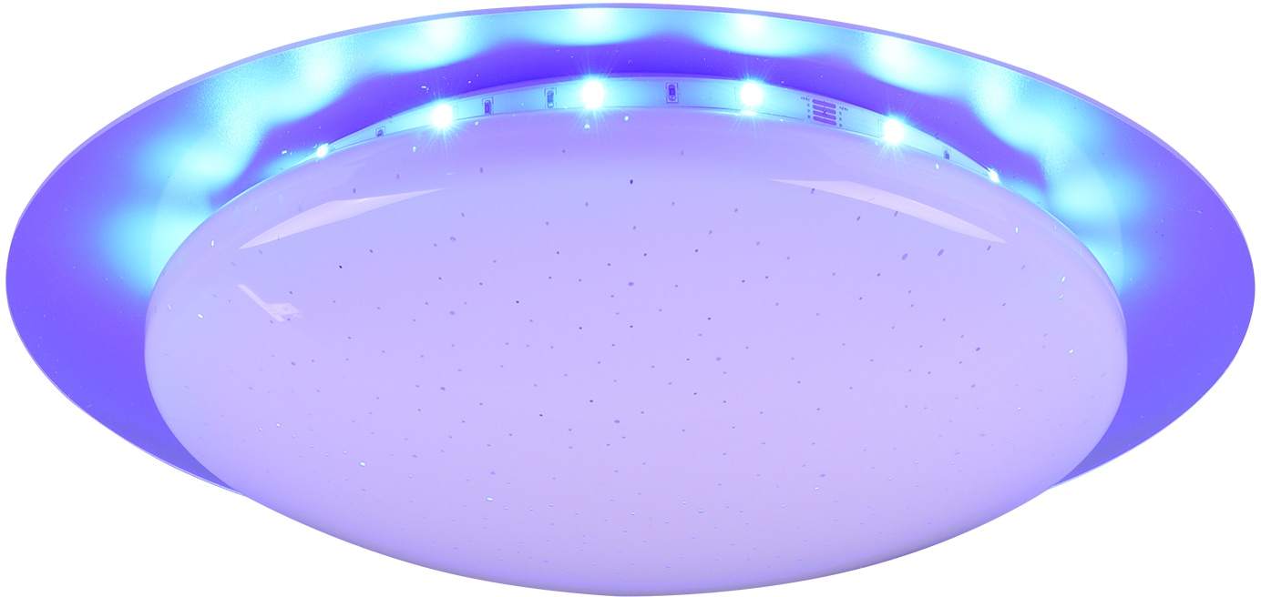REALITY Leuchten LED Deckenleuchte »Joleen«, 1 flammig, Leuchtmittel LED-Board | LED fest integriert, Ø 35 cm mit RGB Backlight, Starlight-Effekt, inkl. Fernbed., Dimmer