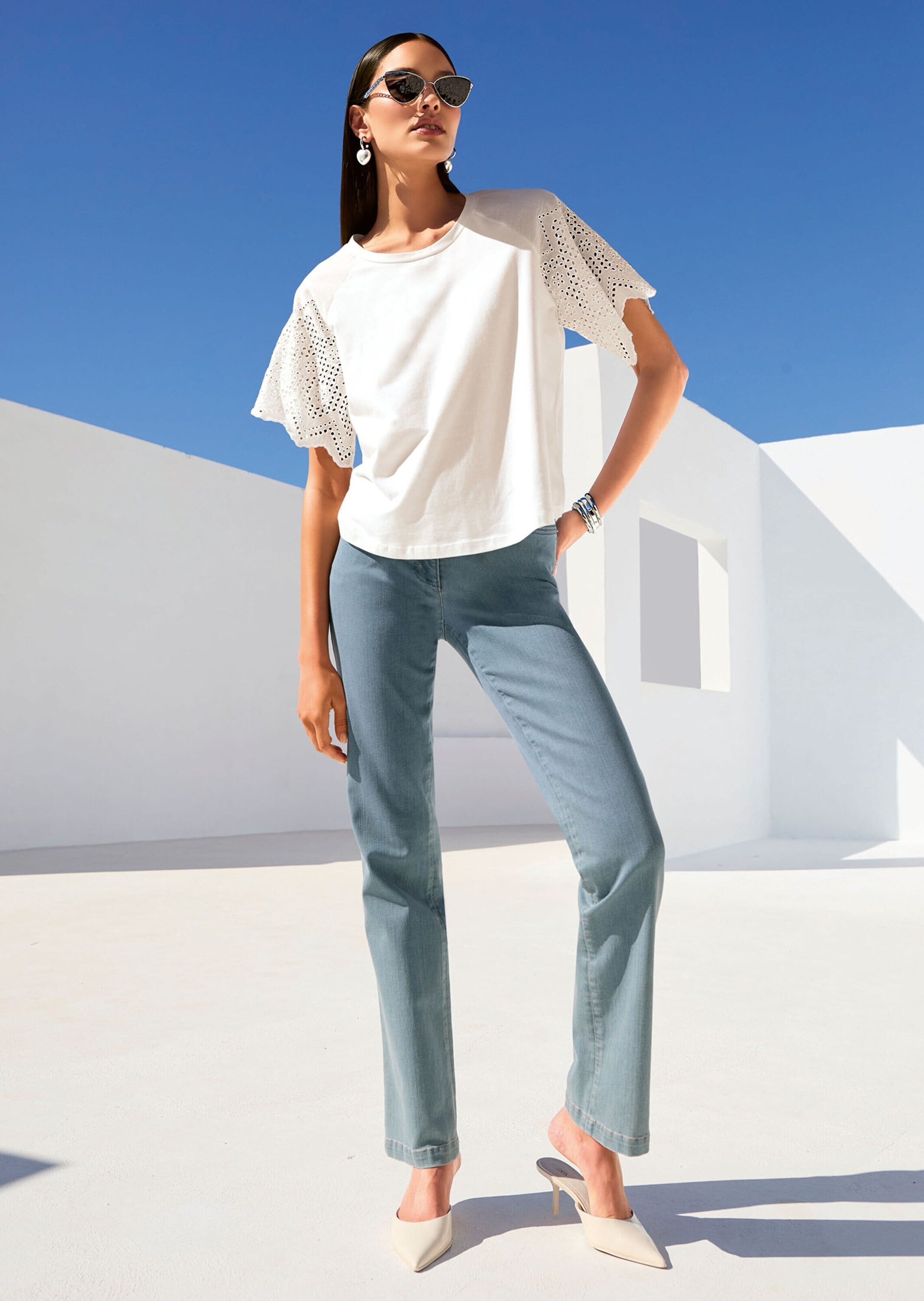 MADELEINE Shirtbluse »Blusenshirt Kurzes Sommerbluse mit Lochstickerei«