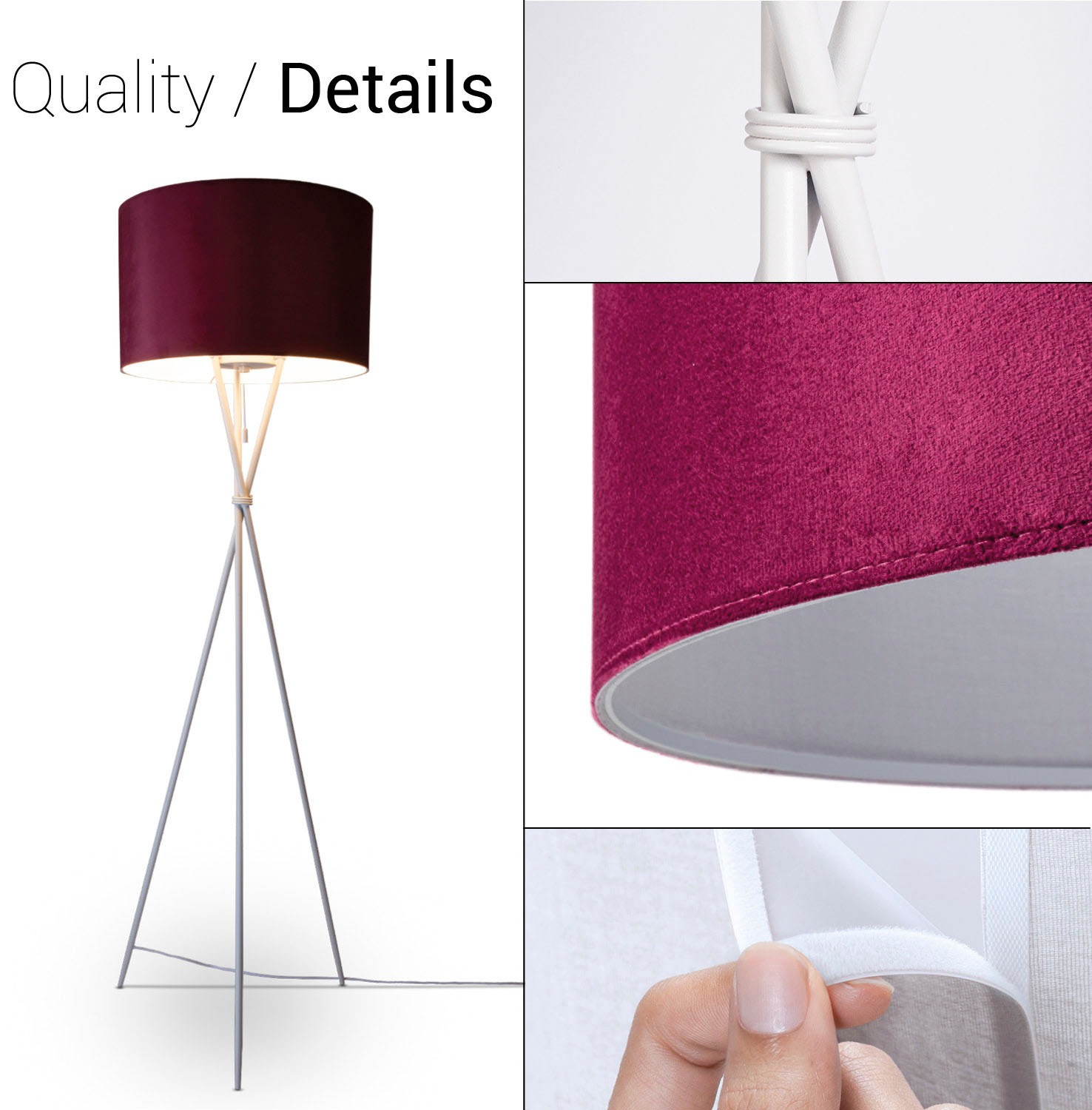 Paco Home Stehlampe »Kate uni Color«, Leuchtmittel E27 | ohne Leuchtmittel, Wohnzimmer Dreibein Standleuchte Velour Höhe 177,5cm Filigran E27