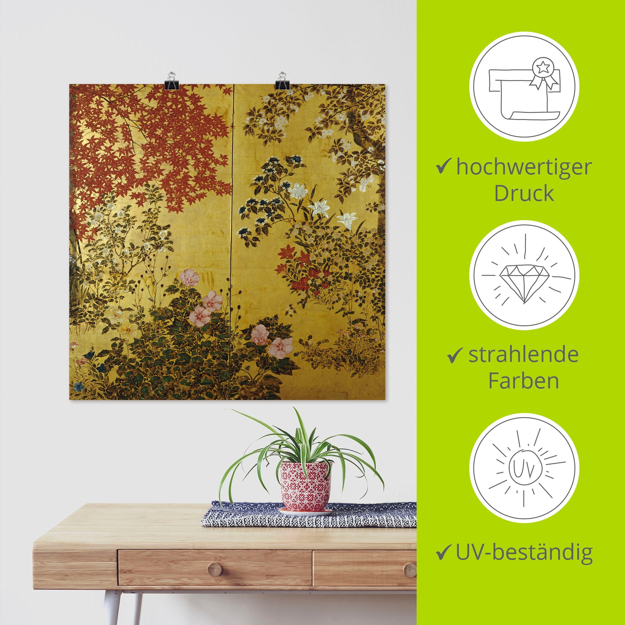 Artland Wandbild »Japanischer Wandschirm 18. Jahrhundert« Pflanzen 1 Stk. tlg. als Leinwandbild, Poster in verschied. Größen