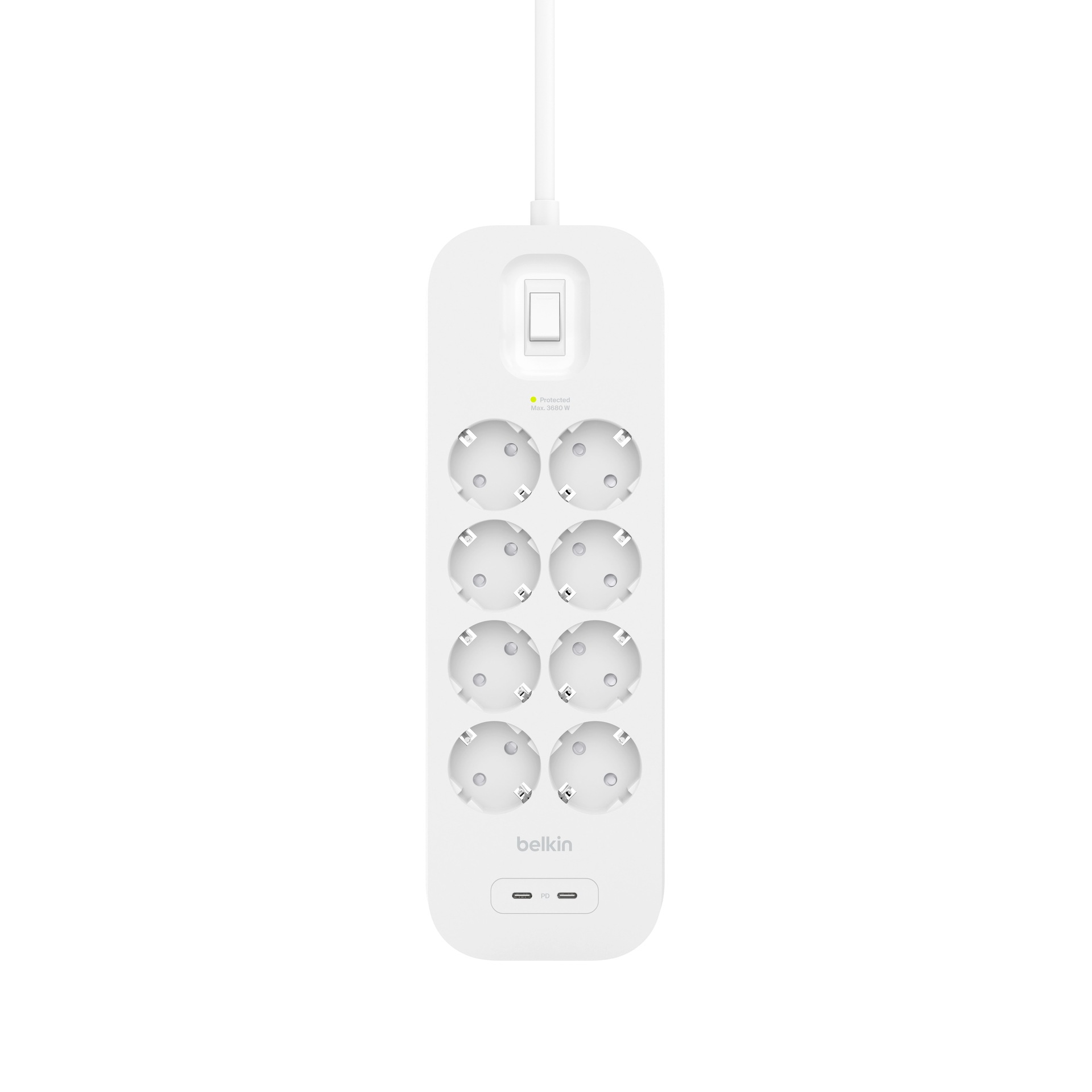 Belkin Steckdosenleiste »8-Fach Steckdosenleiste mit 2 x USB-C Ladeport, 900J, 30 W, 2 Meter«, 10-fach, (Ein- / Ausschalter Überspannungsschutz Kabellänge 2 m)