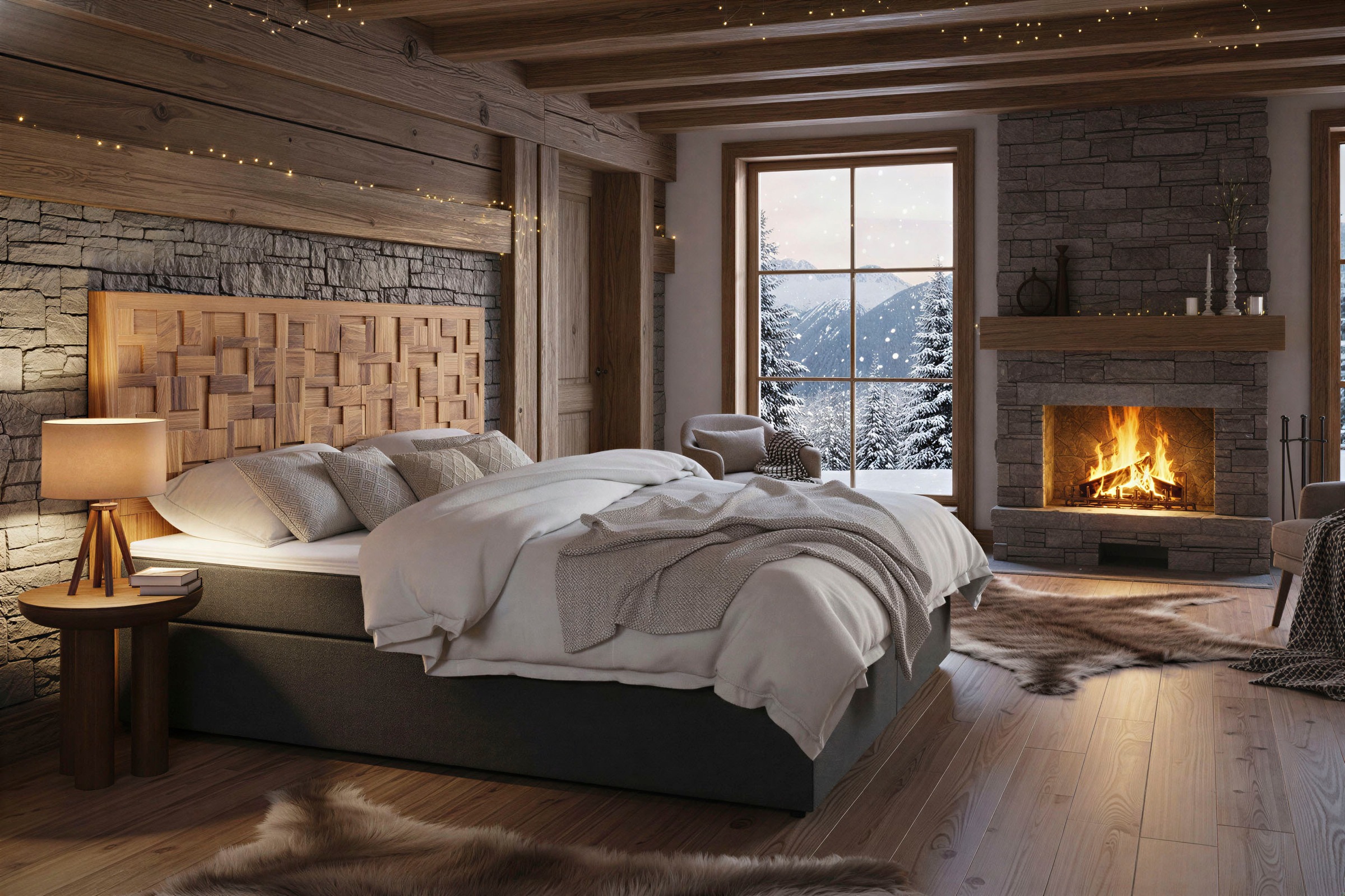 SIT Boxspringbett Mit Holz-Mosaik-Kopfteil