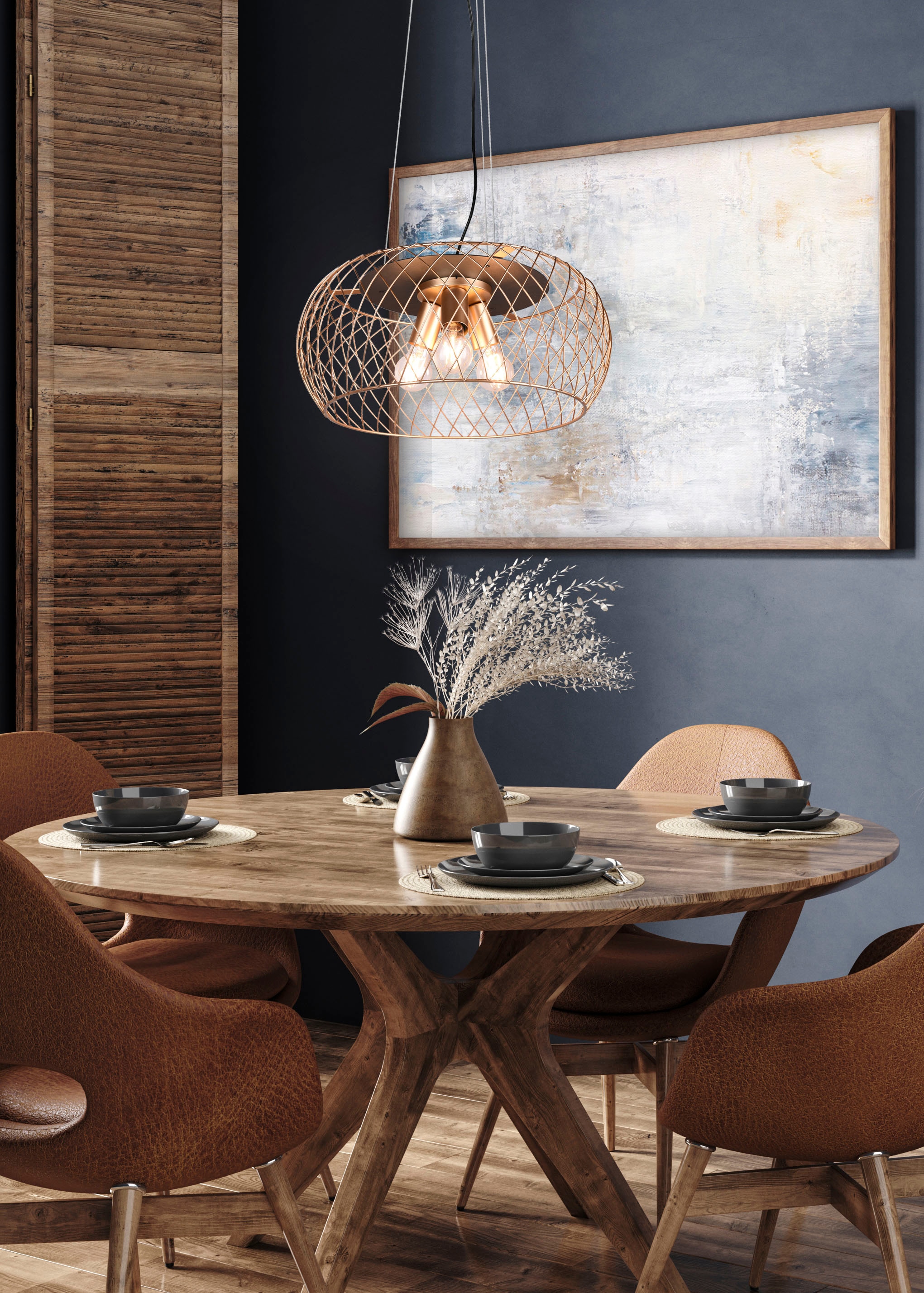 TRIO Leuchten Pendelleuchte »Tamil«, 3 flammig, Leuchtmittel E27 | ohne Leuchtmittel, Hängelampe höhenverstellbar, exkl 3x E27 max 40W, Metallschirm
