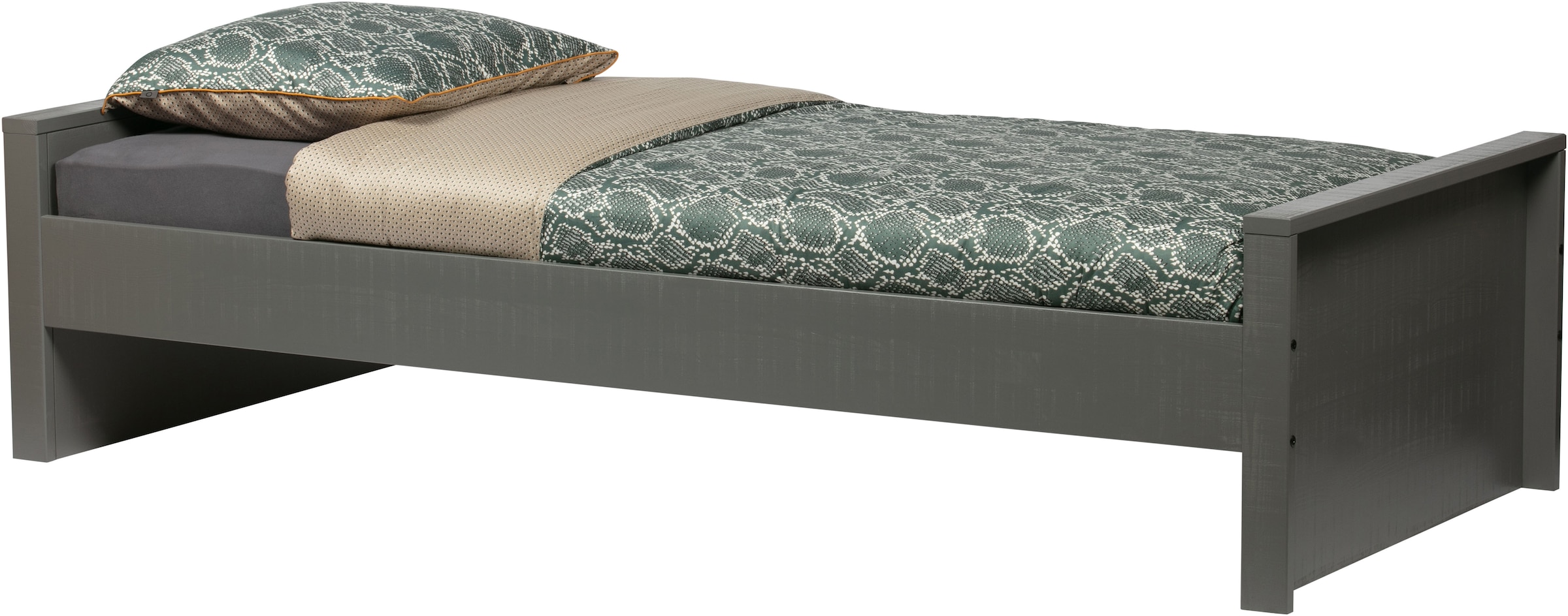 WOOOD Bettgestell »Morris FSC®-Kiefernholz bandsägerauh,H 53 x B 214 x T 95 cm« Matratzenmaß 90x200 cm, einfach zu montierbar, Schublade optional
