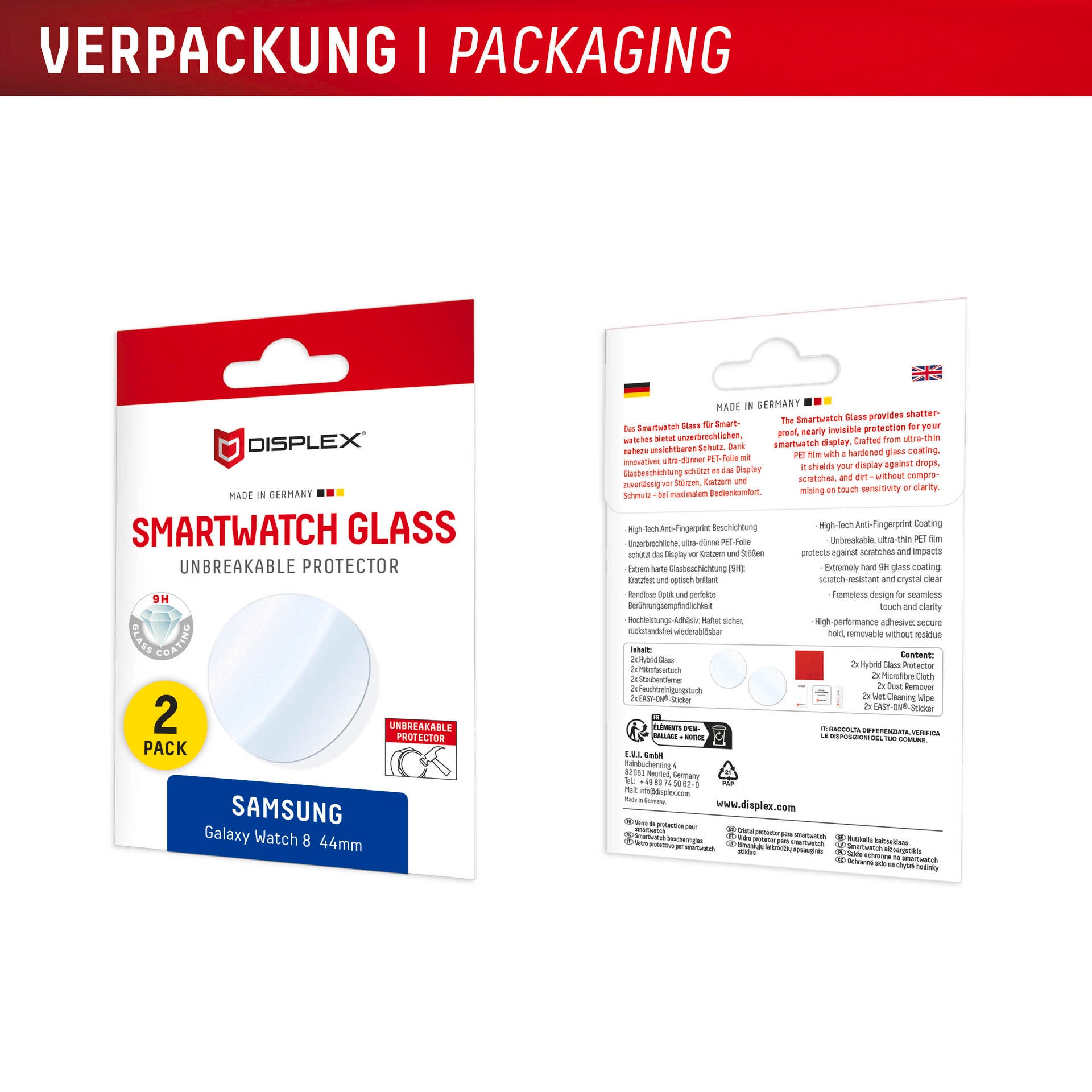 Displex Displayschutzglas »Smartwatch Glass Unbreakable Protector« für Samsung Galaxy Watch8 44mm