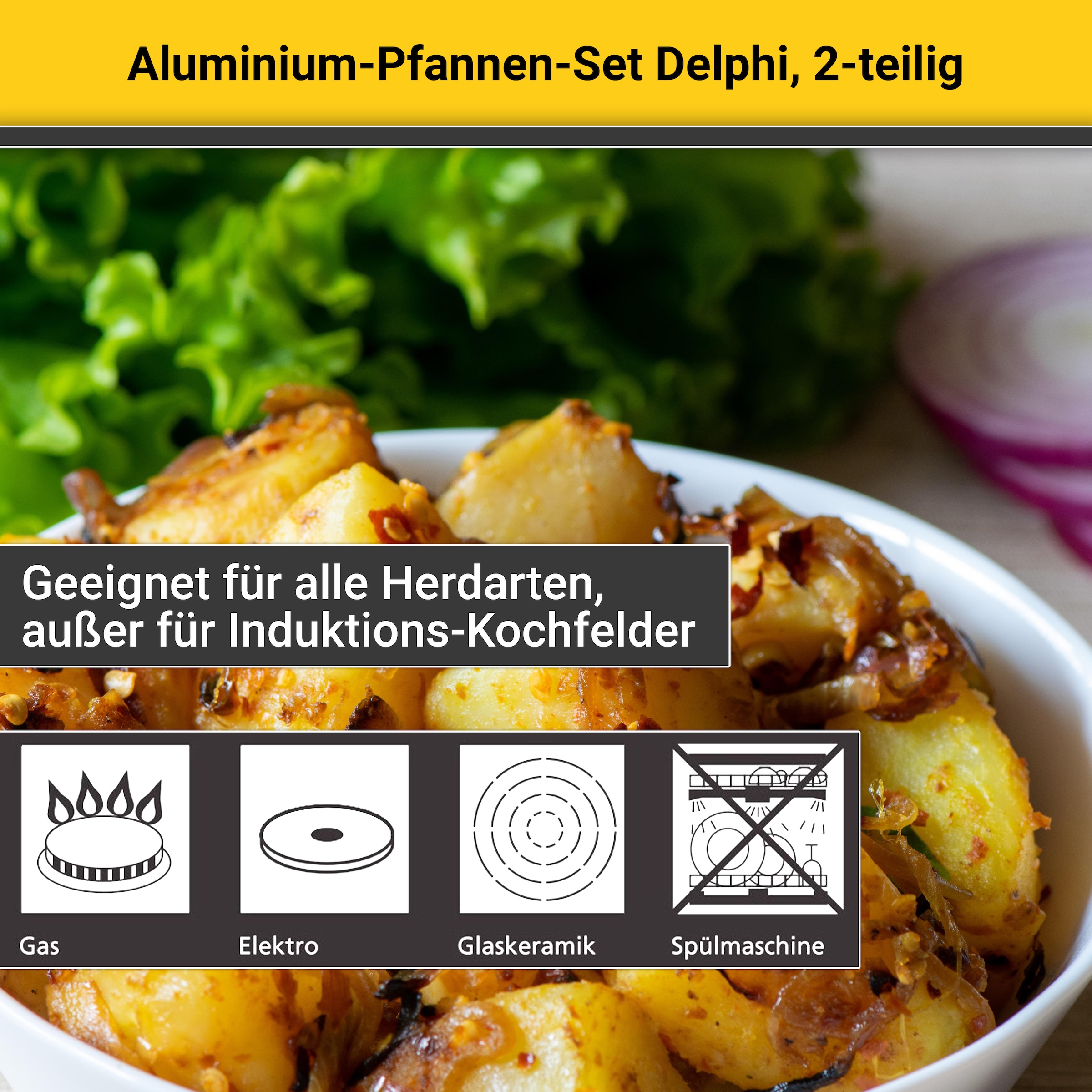 Krüger Pfannen-Set »Aluminium Pfannen-Set DELPHI 2 tlg. (16 + 24 cm)«, Aluminium, (Set, 2 tlg., 1x Bratpfanne Ø 16 cm (H. 4,5 cm), 1x Bratpfanne Ø 24 cm (H. 4,5 cm)