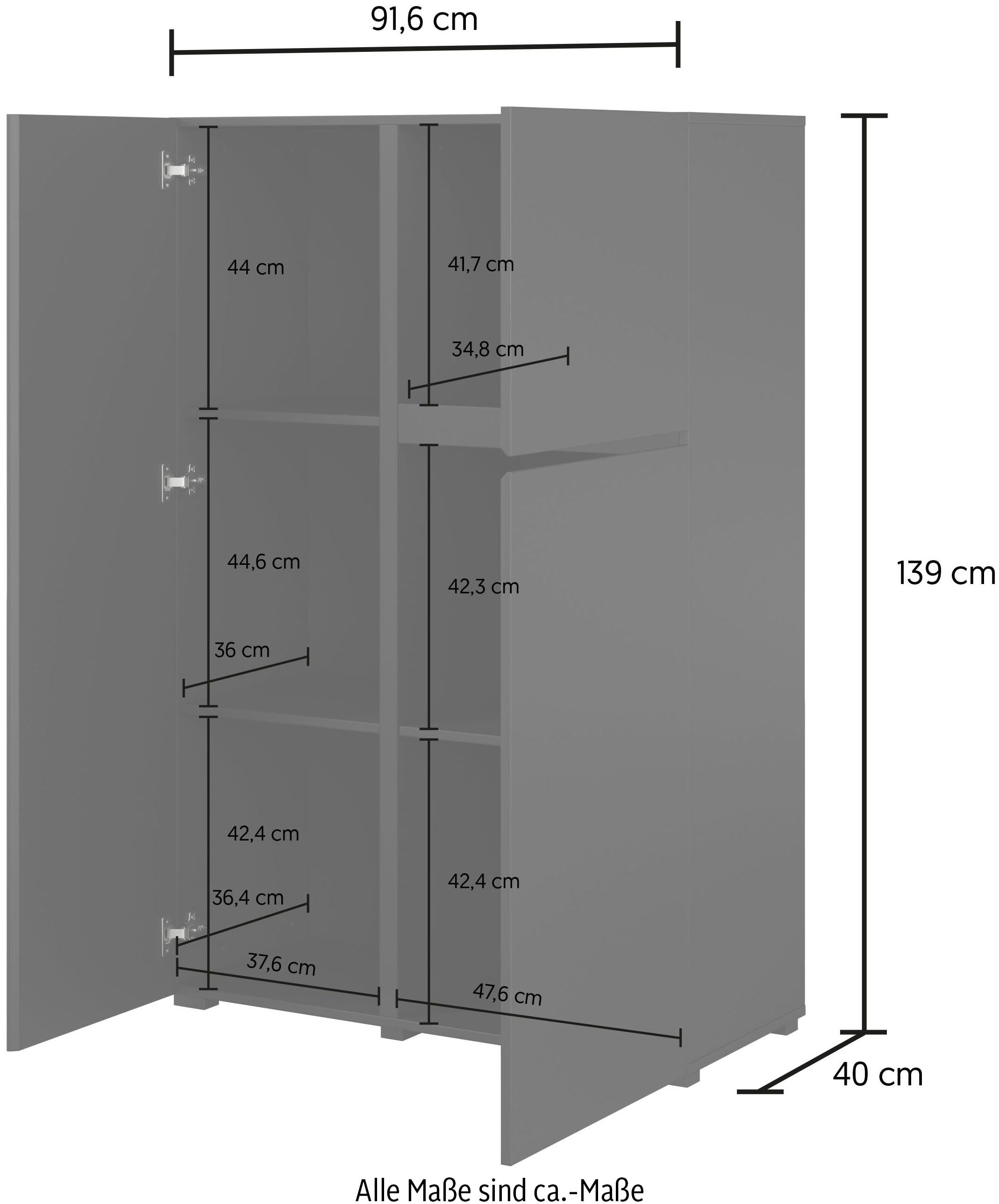 OTTO home Highboard »Metric,Breite 92cm, moderne grifflose Hochkommode 3 Türen,Highboard« Hochschrank mit viel Stauraum, Einlegeböden verstellbar, Türkommode