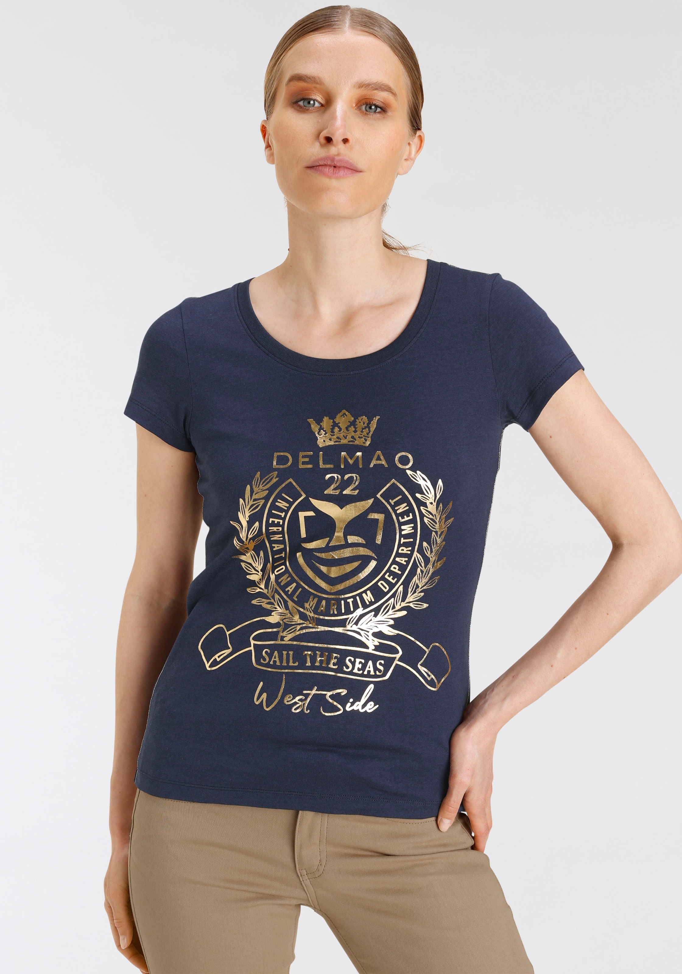 DELMAO T-Shirt, - ♕ bei MARKE! goldfarbenem Folienprint mit hochwertigem, NEUE