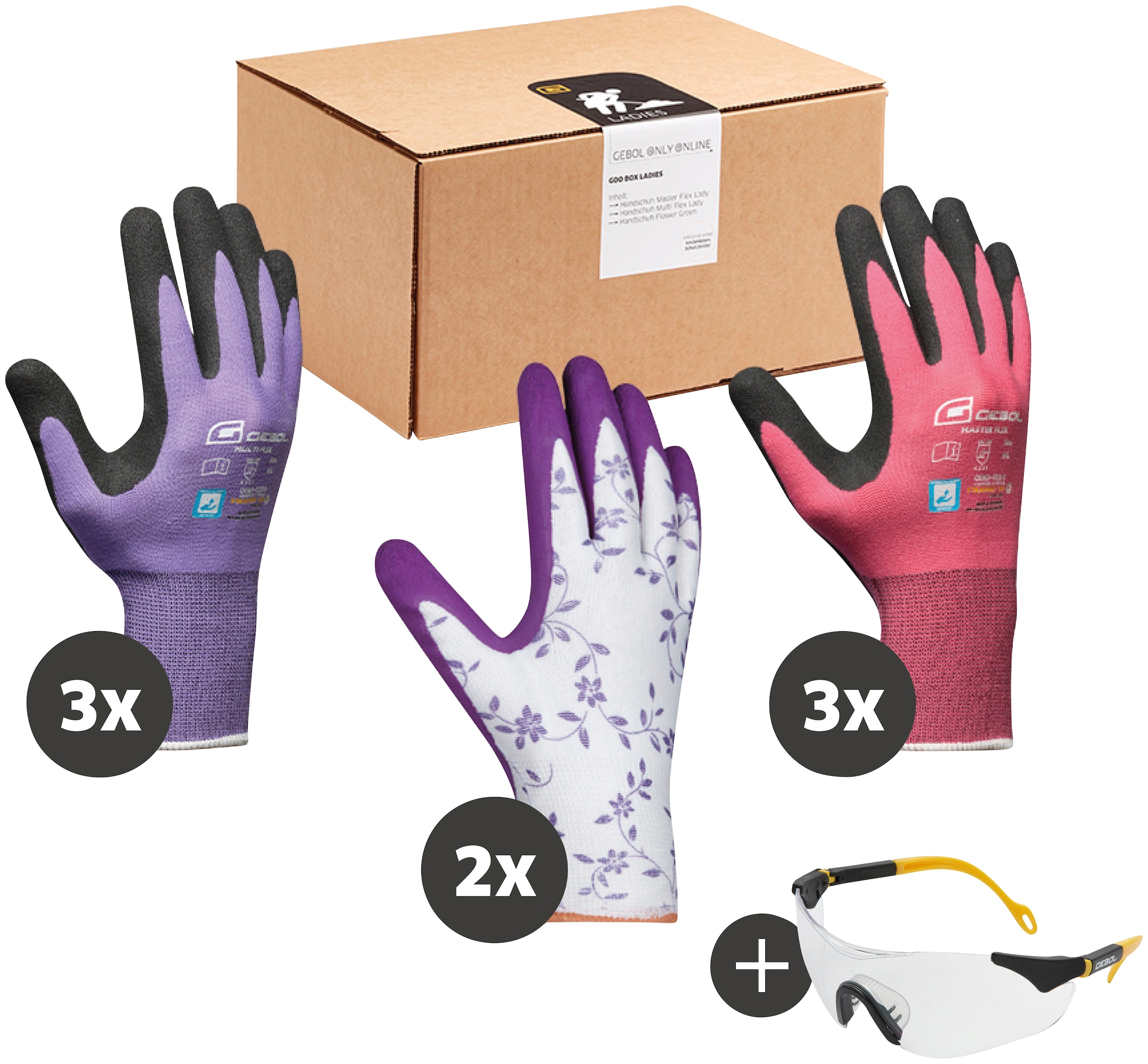 Gebol Gartenhandschuhe »Lady«, (9), 8 Paar Handschuhe und 1 Schutzbrille  bequem kaufen | Arbeitshandschuhe