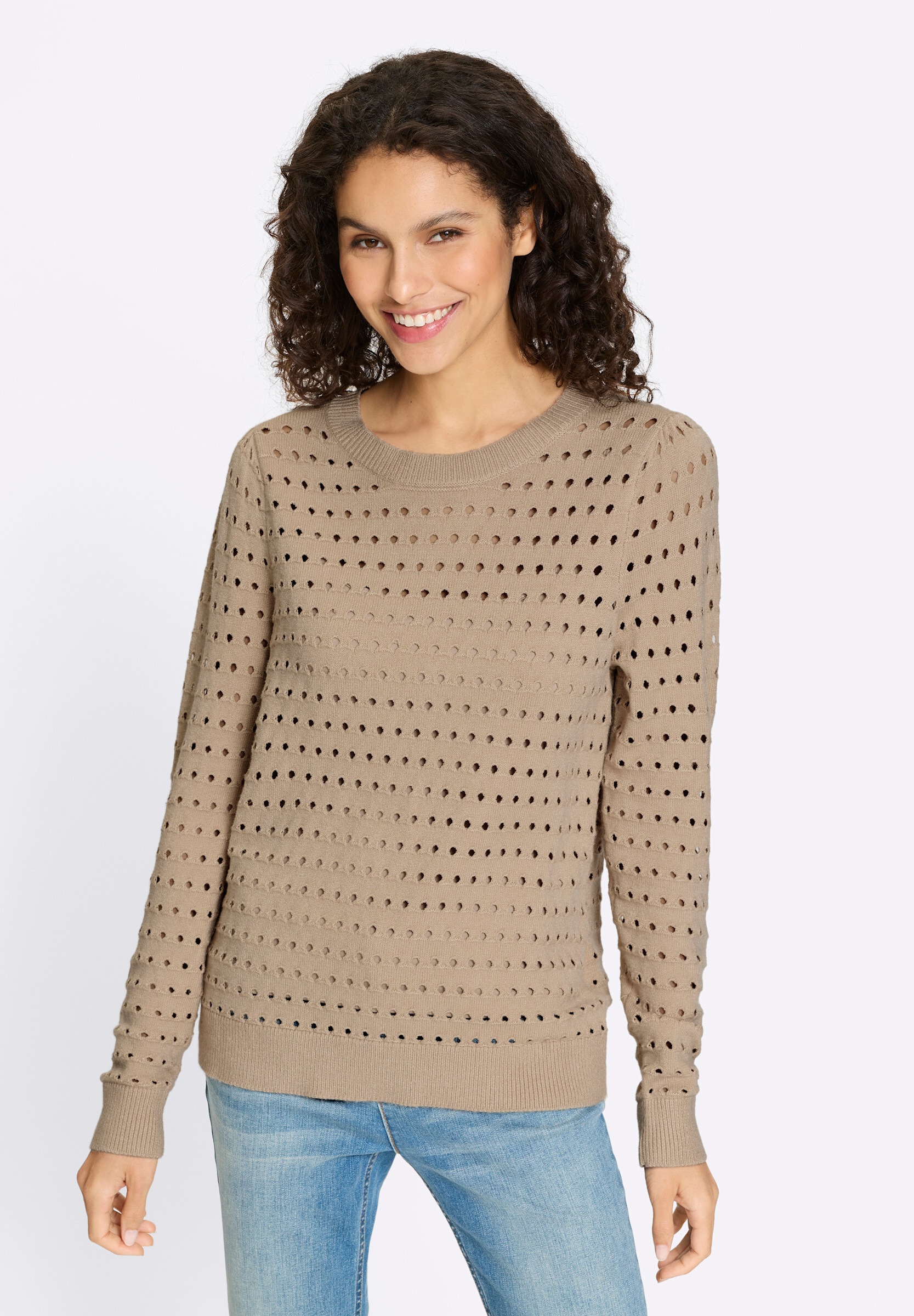 heine Strickpullover »Pullover Feinstrickpullover mit Ajourmuster«