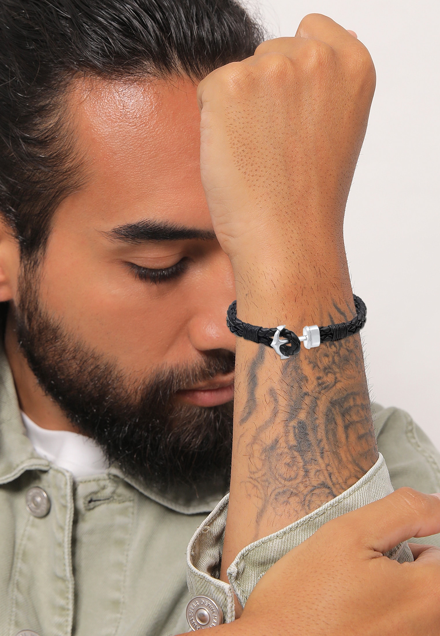 Kuzzoi Lederarmband »Armband Lederarmband mit Anker 925 Sterling Silber«