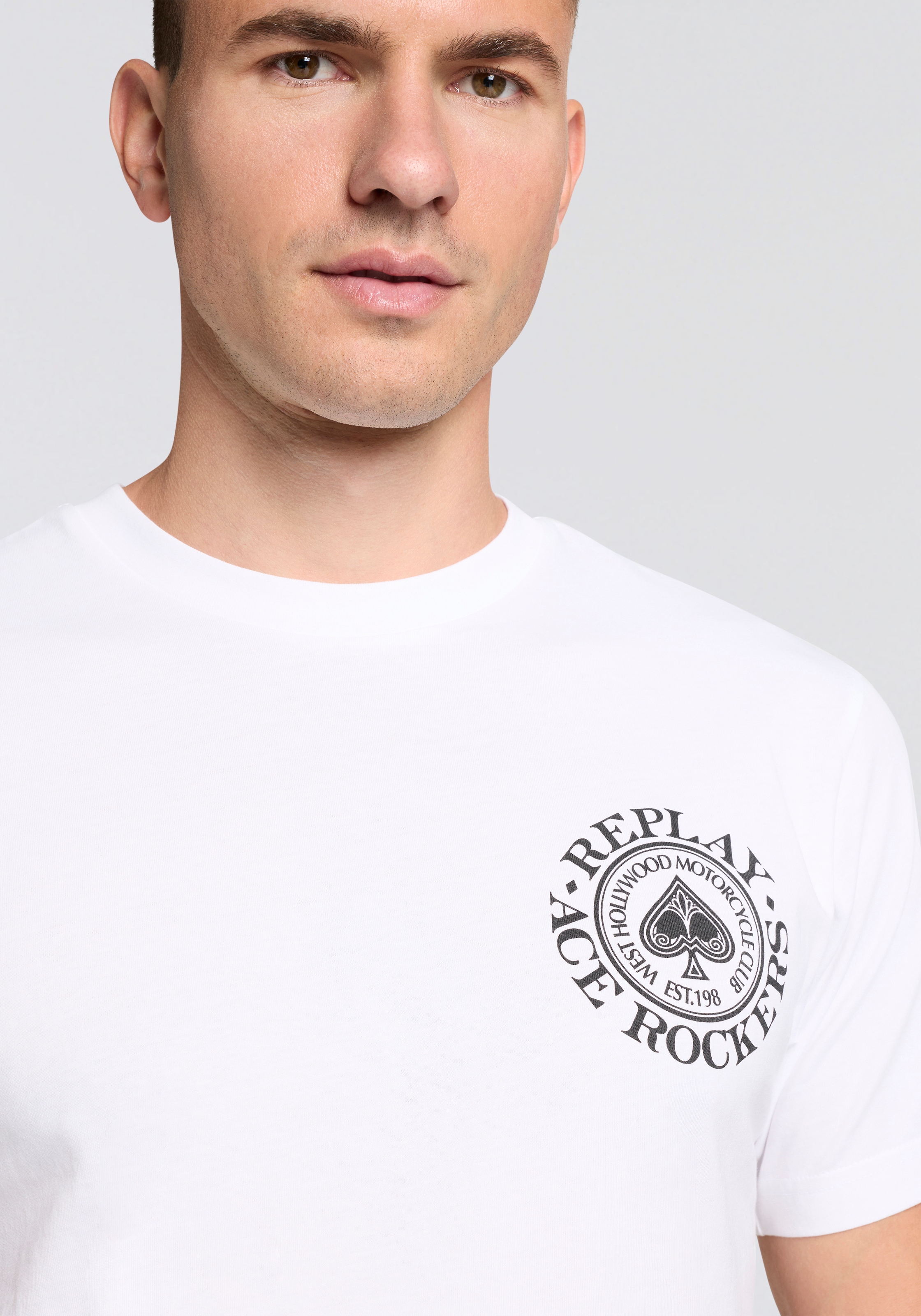 Replay T-Shirt , Kontrastfarbener Replay- Druck
